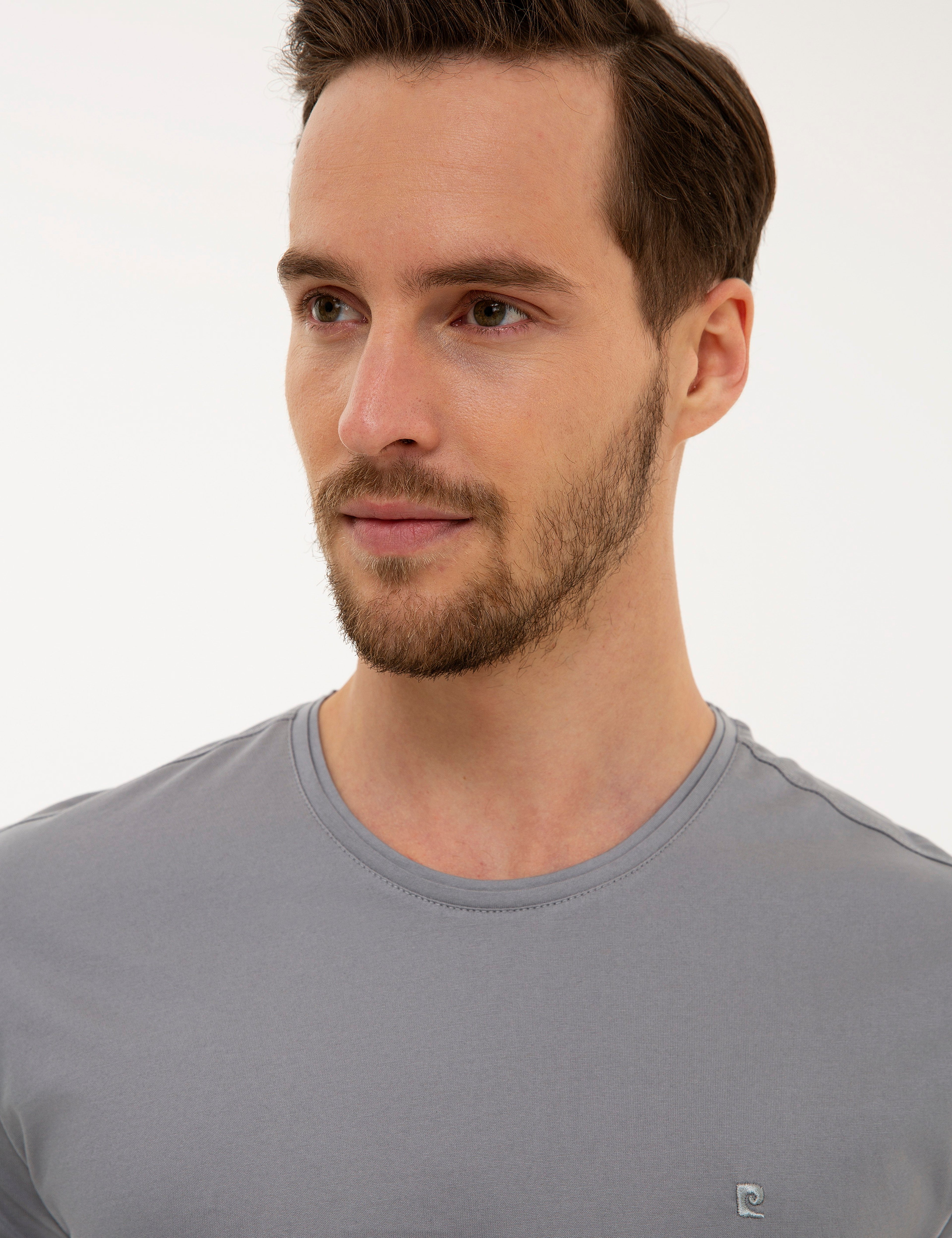 Gri Slim Fit Bisiklet Yaka Basic T-Shirt