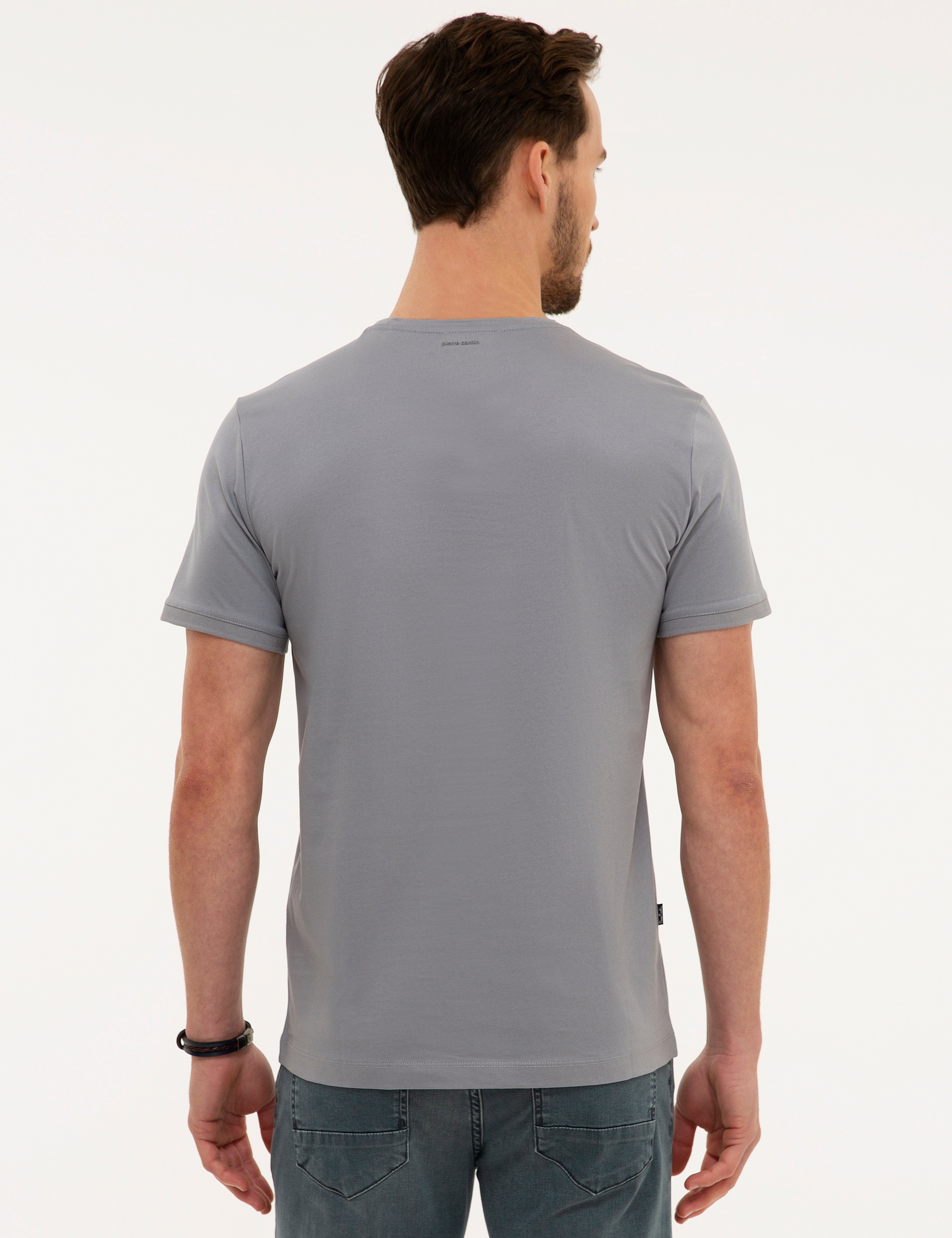 Gri Slim Fit Bisiklet Yaka Basic T-Shirt - Image 3