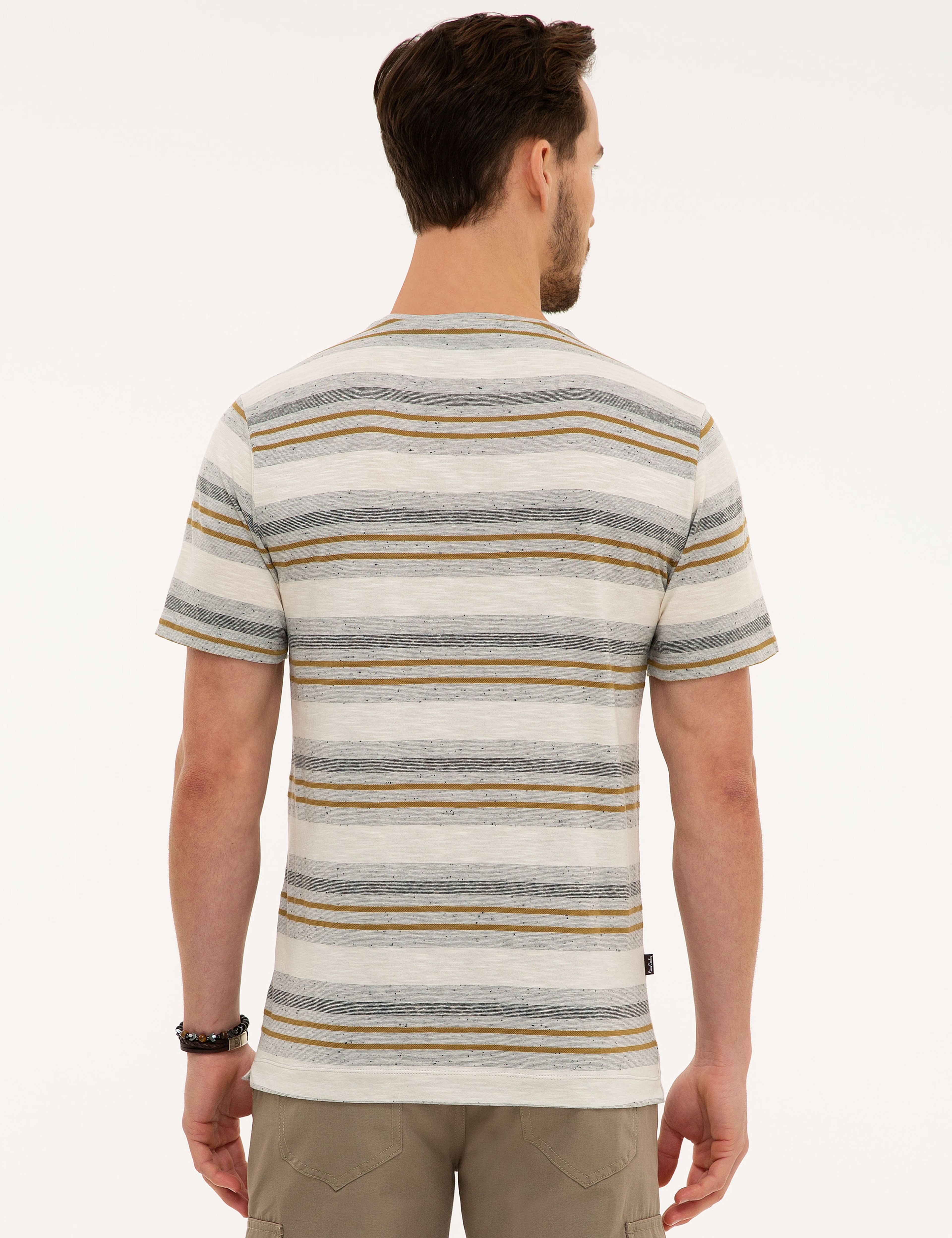 Açık Gri Melanj Slim Fit Bisiklet Yaka T-Shirt - Image 3