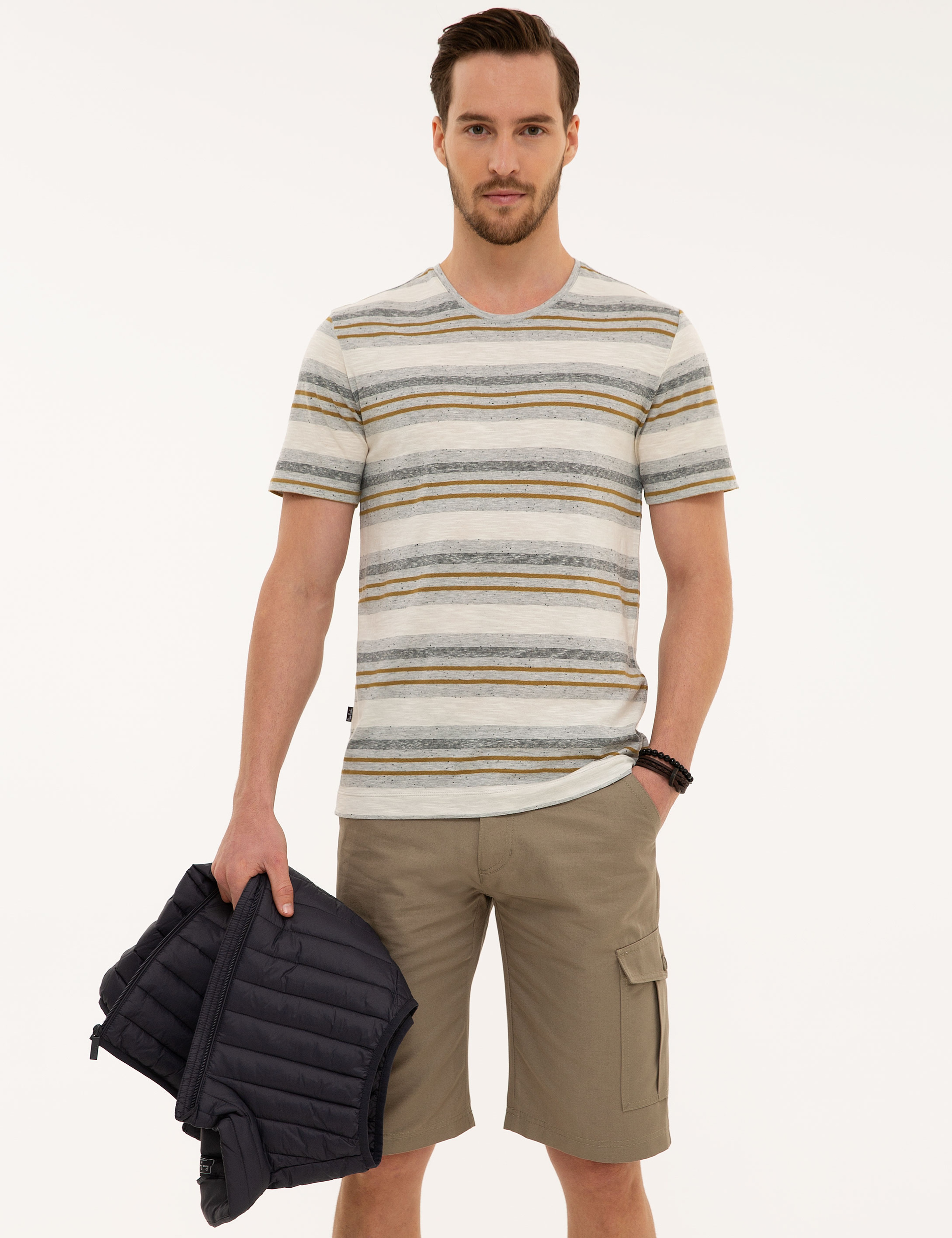 Açık Gri Melanj Slim Fit Bisiklet Yaka T-Shirt - Image 1