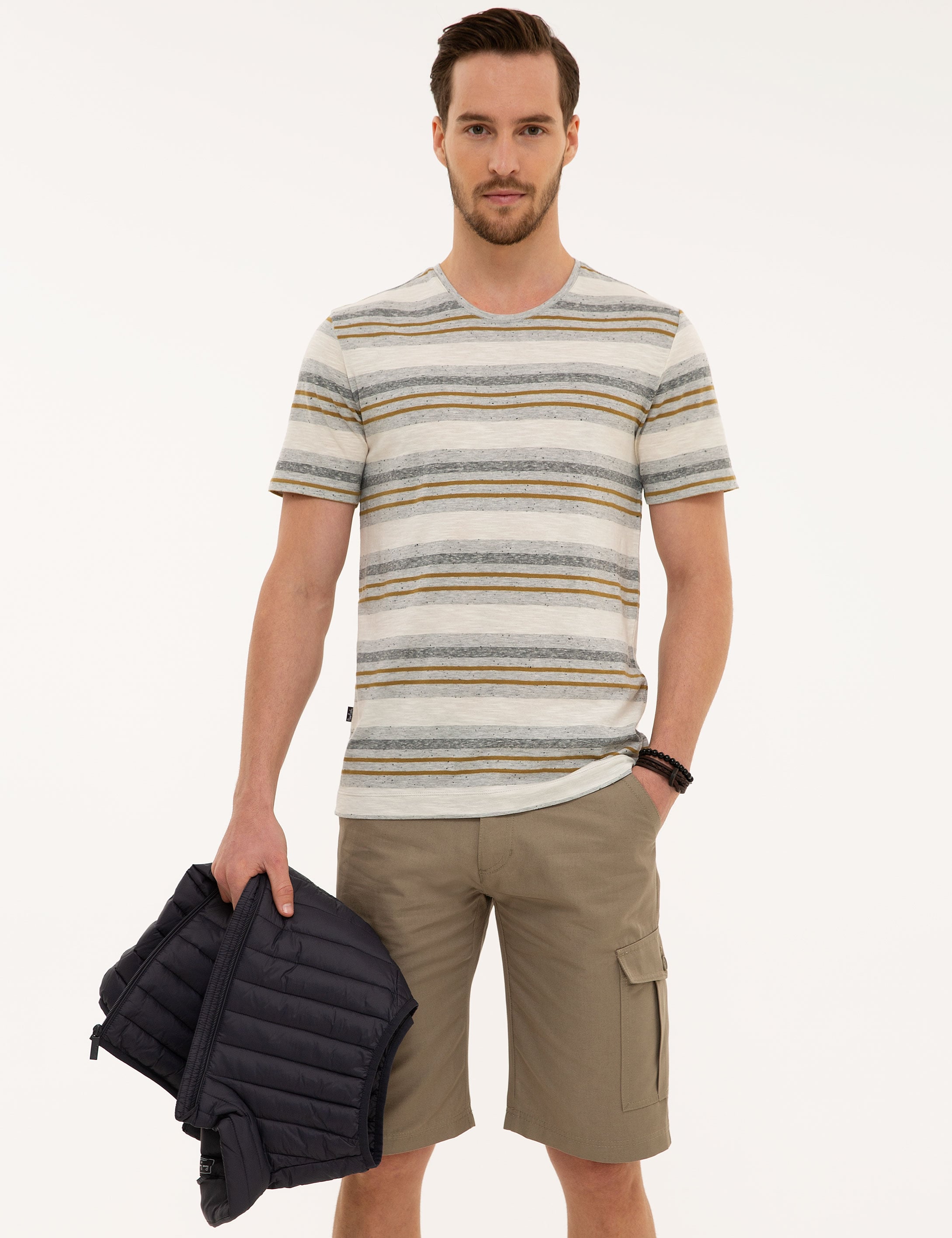 Açık Gri Melanj Slim Fit Bisiklet Yaka T-Shirt