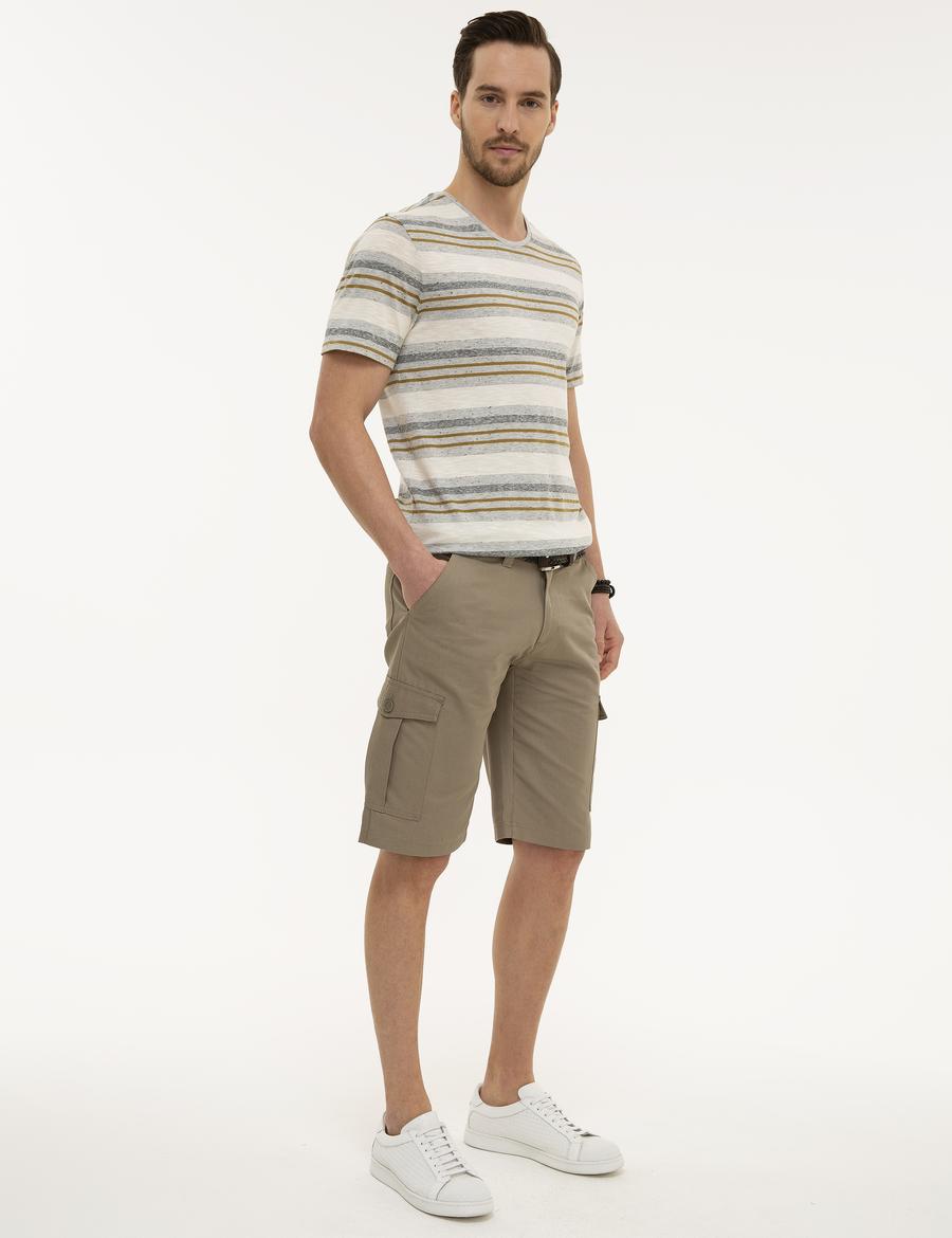 Bej Standart Fit Bermuda Şort