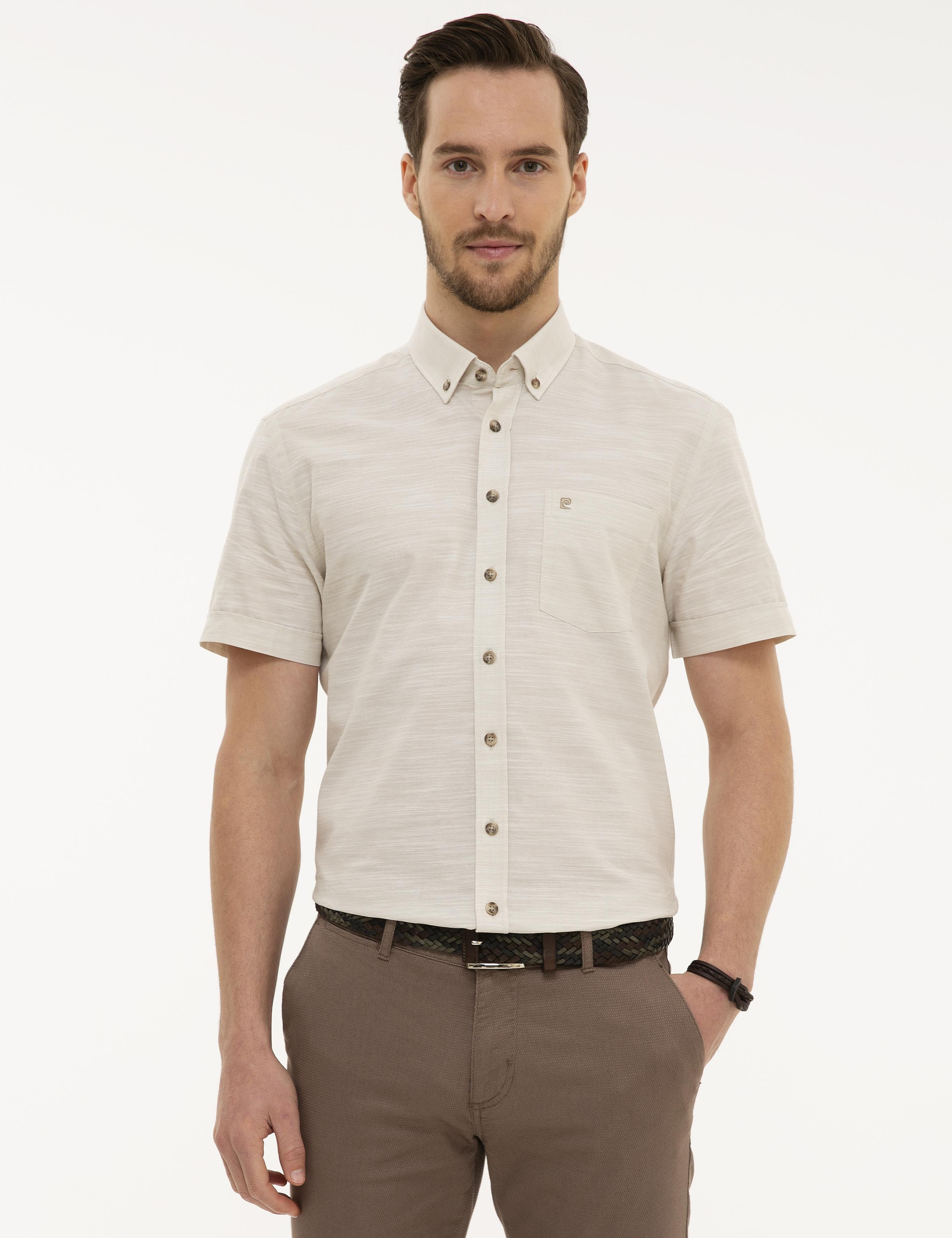 Bej Regular Fit Kısa Kollu Gömlek