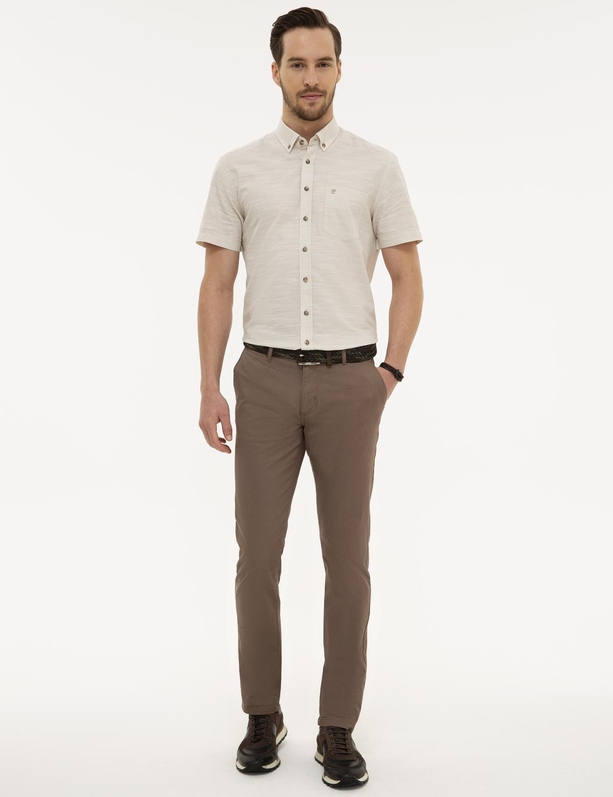 Bej Regular Fit Kısa Kollu Gömlek - 50223806052