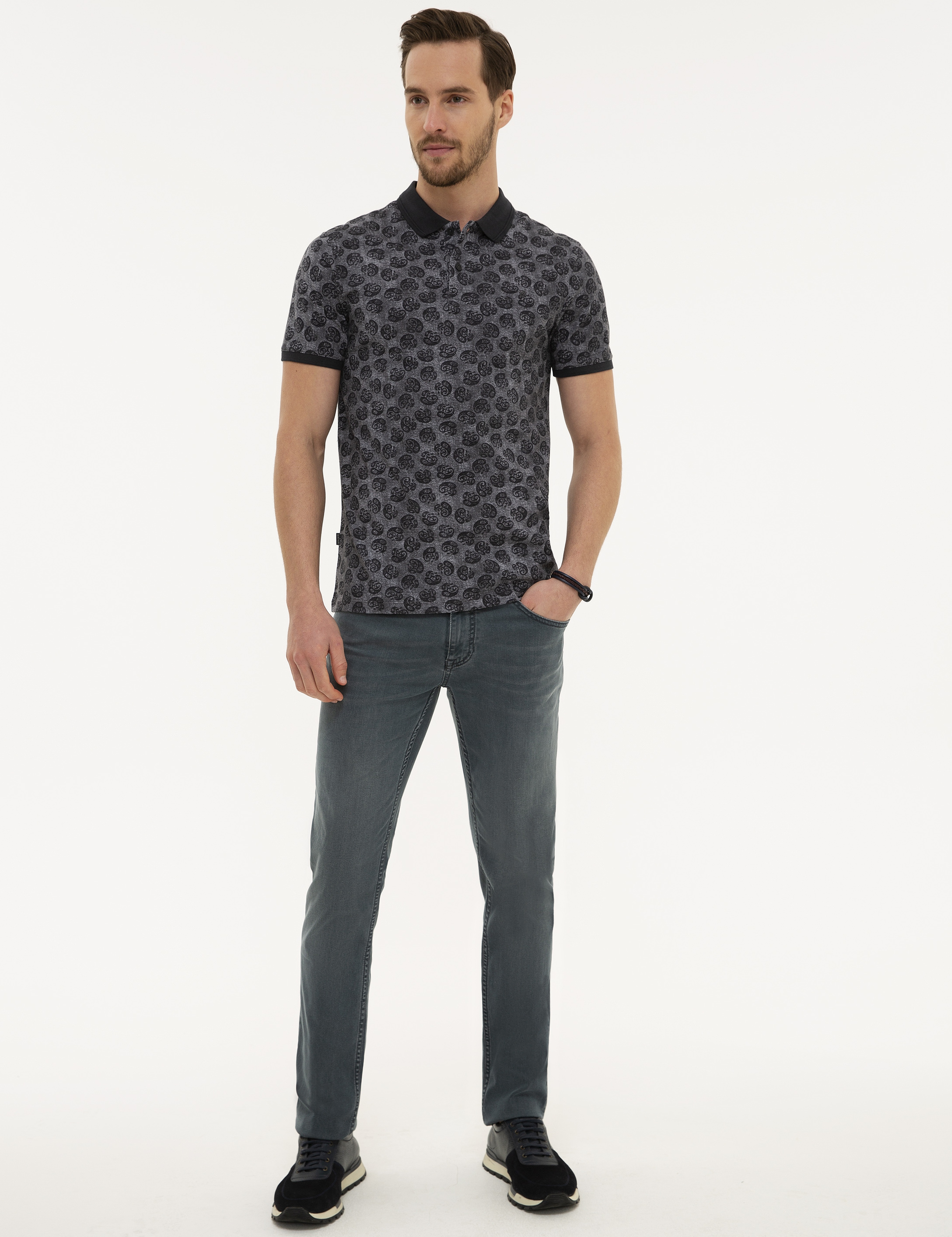 Siyah Slim Fit Polo Yaka T-Shirt - Image 4