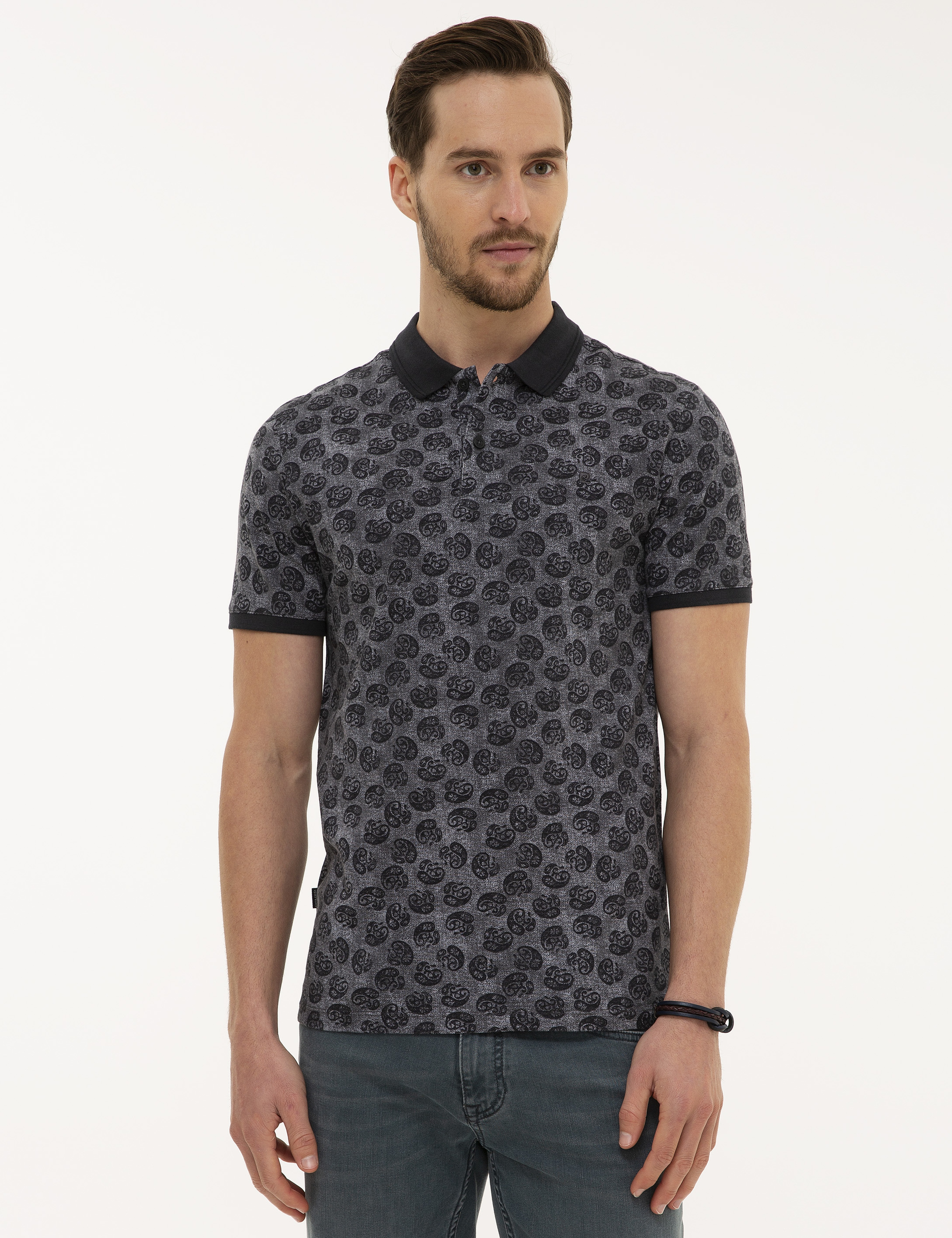 Siyah Slim Fit Polo Yaka T-Shirt - Image 2