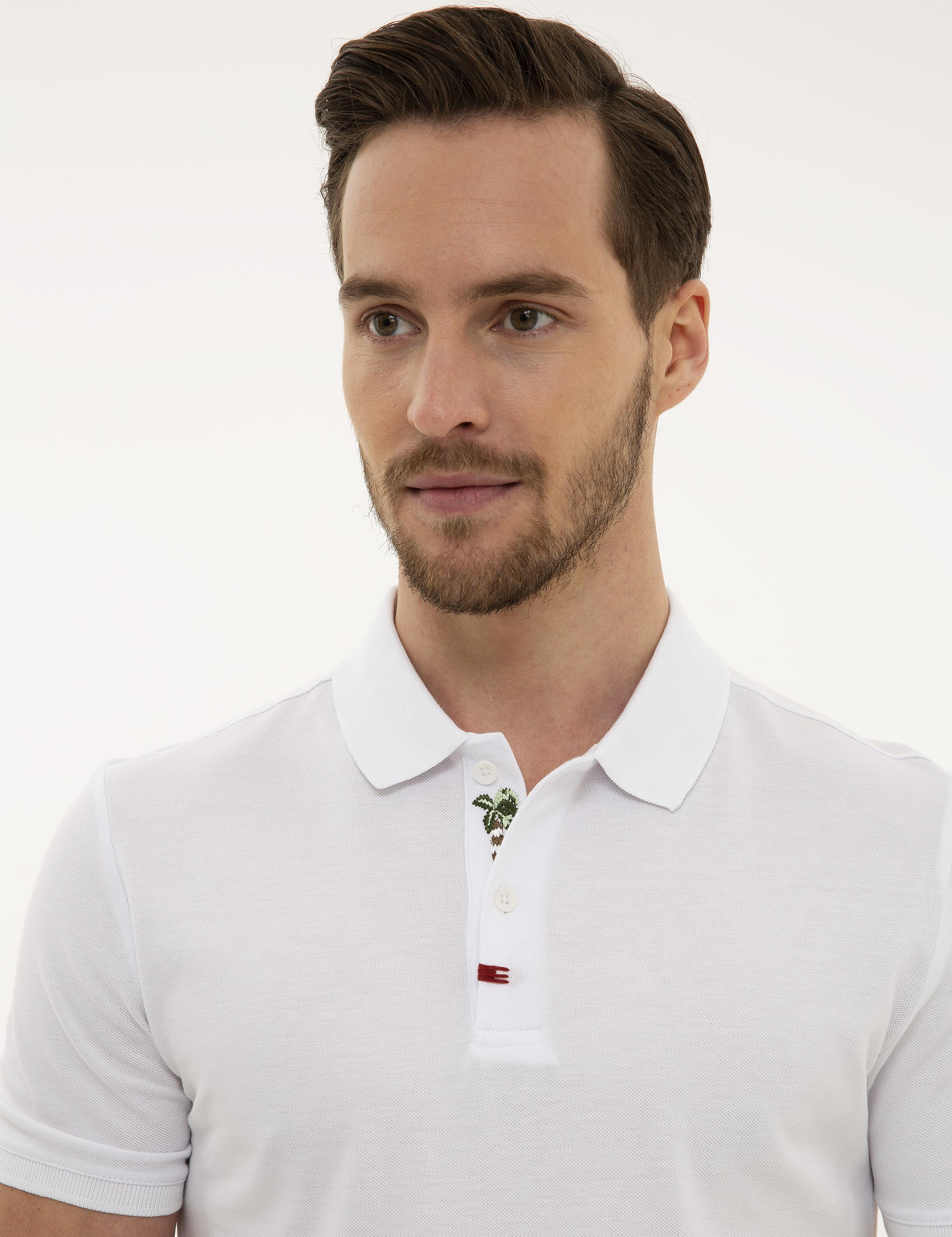 Beyaz Slim Fit Polo Yaka T-Shirt