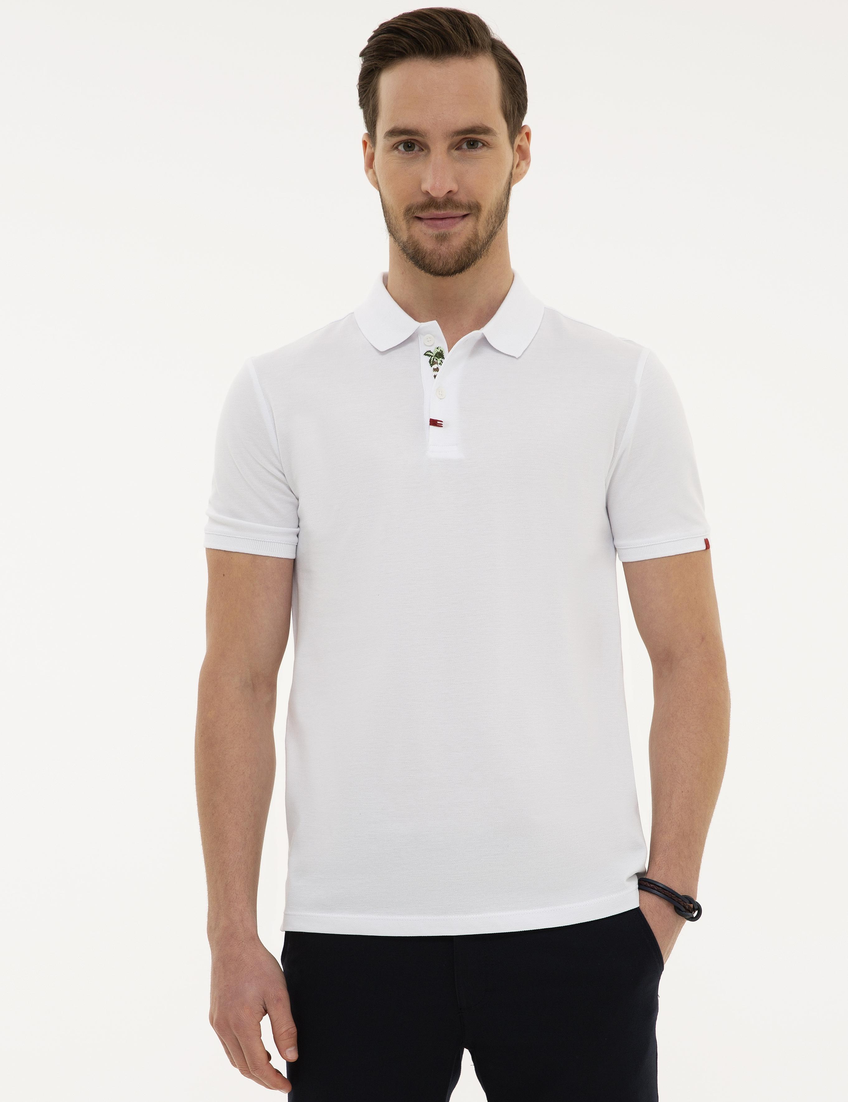 Beyaz Slim Fit Polo Yaka T-Shirt