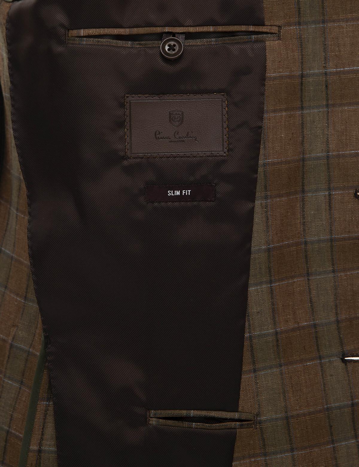 Açık Kahverengi Slim Fit Ekose Ceket - 50225549008