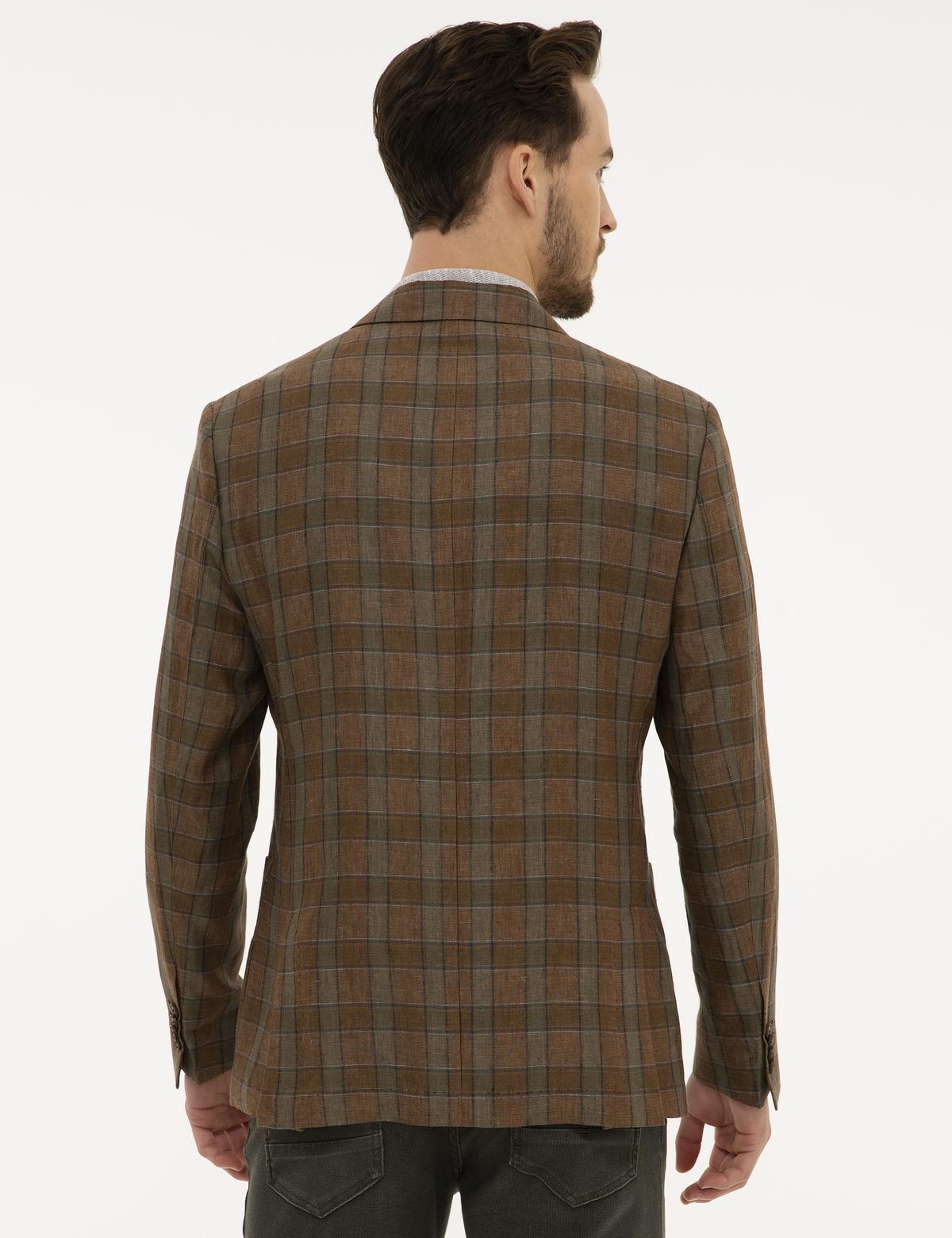 Açık Kahverengi Slim Fit Ekose Ceket - 50225549008