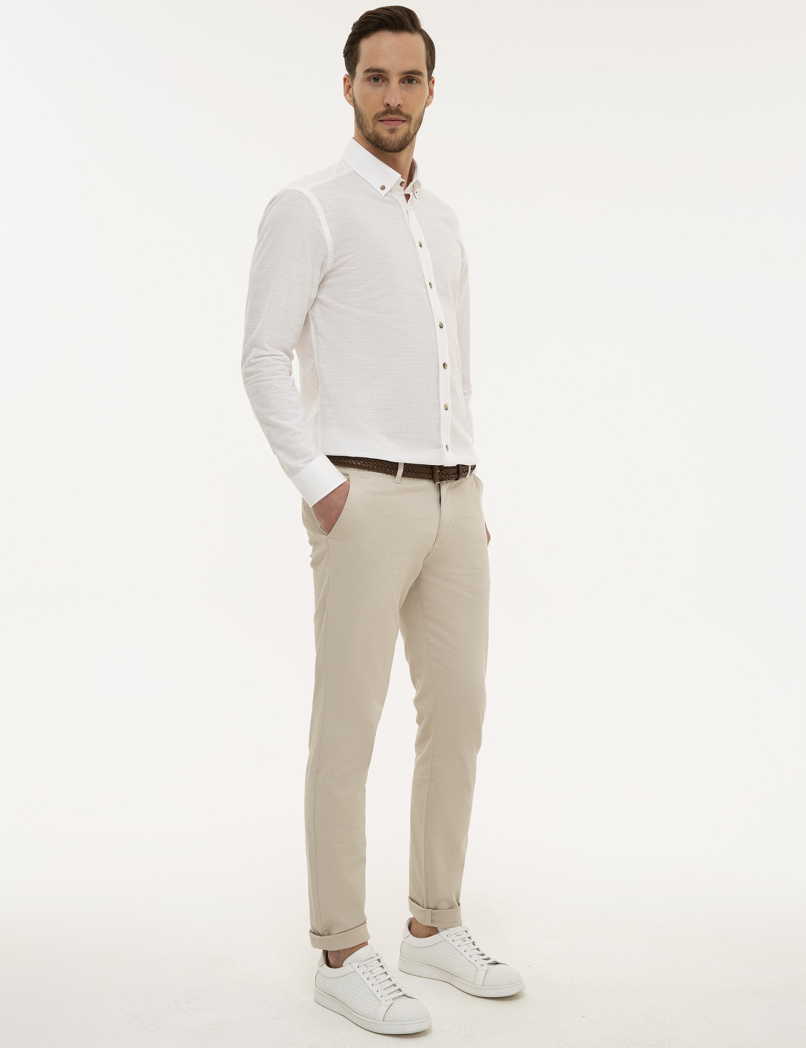 Bej Slim Fit Kanvas Pantolon