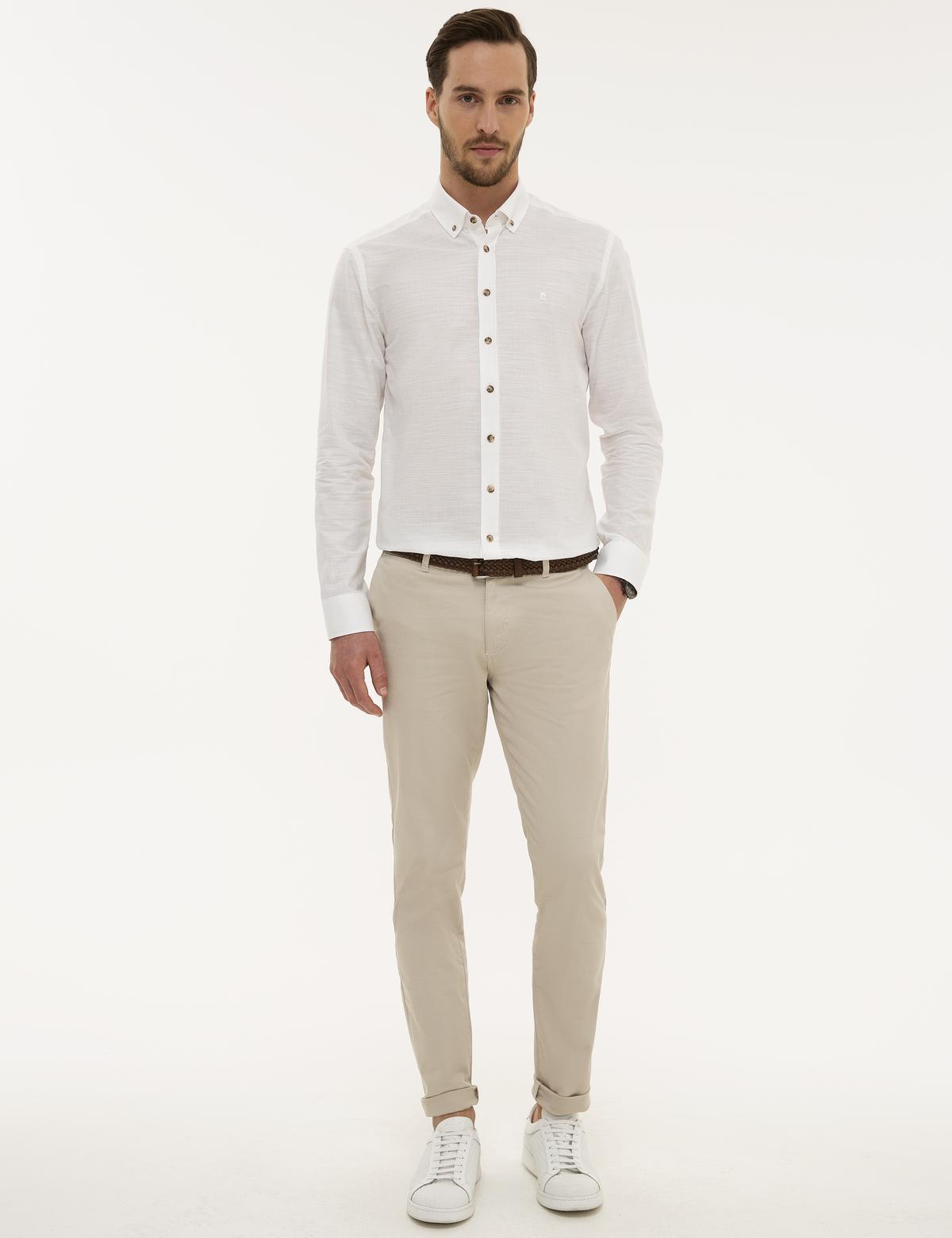 Bej Slim Fit Kanvas Pantolon