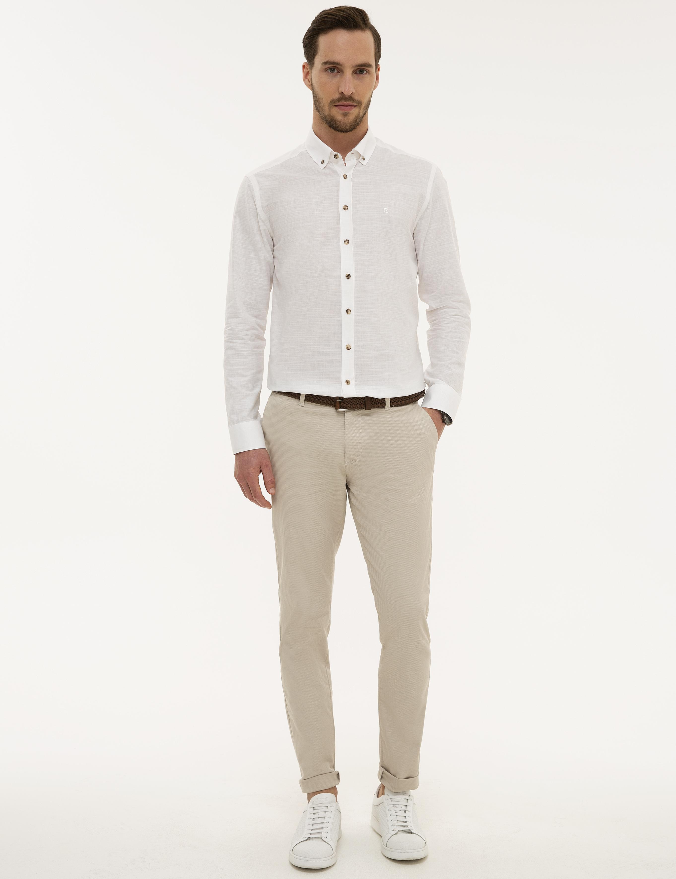 Bej Slim Fit Kanvas Pantolon