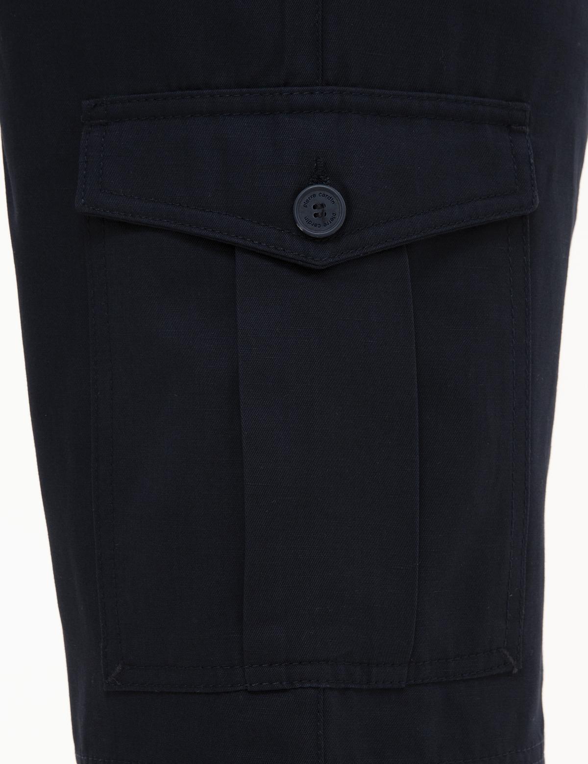 Lacivert Standart Fit Keten Karışımlı Kargo Cepli Bermuda Şort - 50220785038