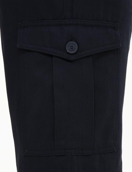 Lacivert Standart Fit Keten Karışımlı Kargo Cepli Bermuda Şort - 50220785038