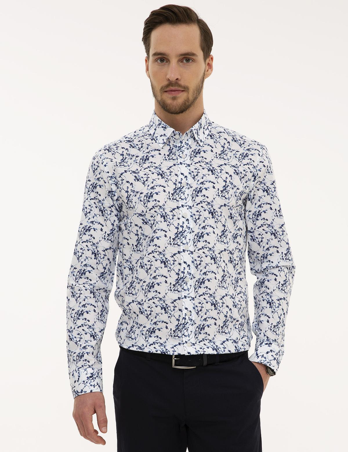 Lacivert Slim Fit Uzun Kollu Gömlek