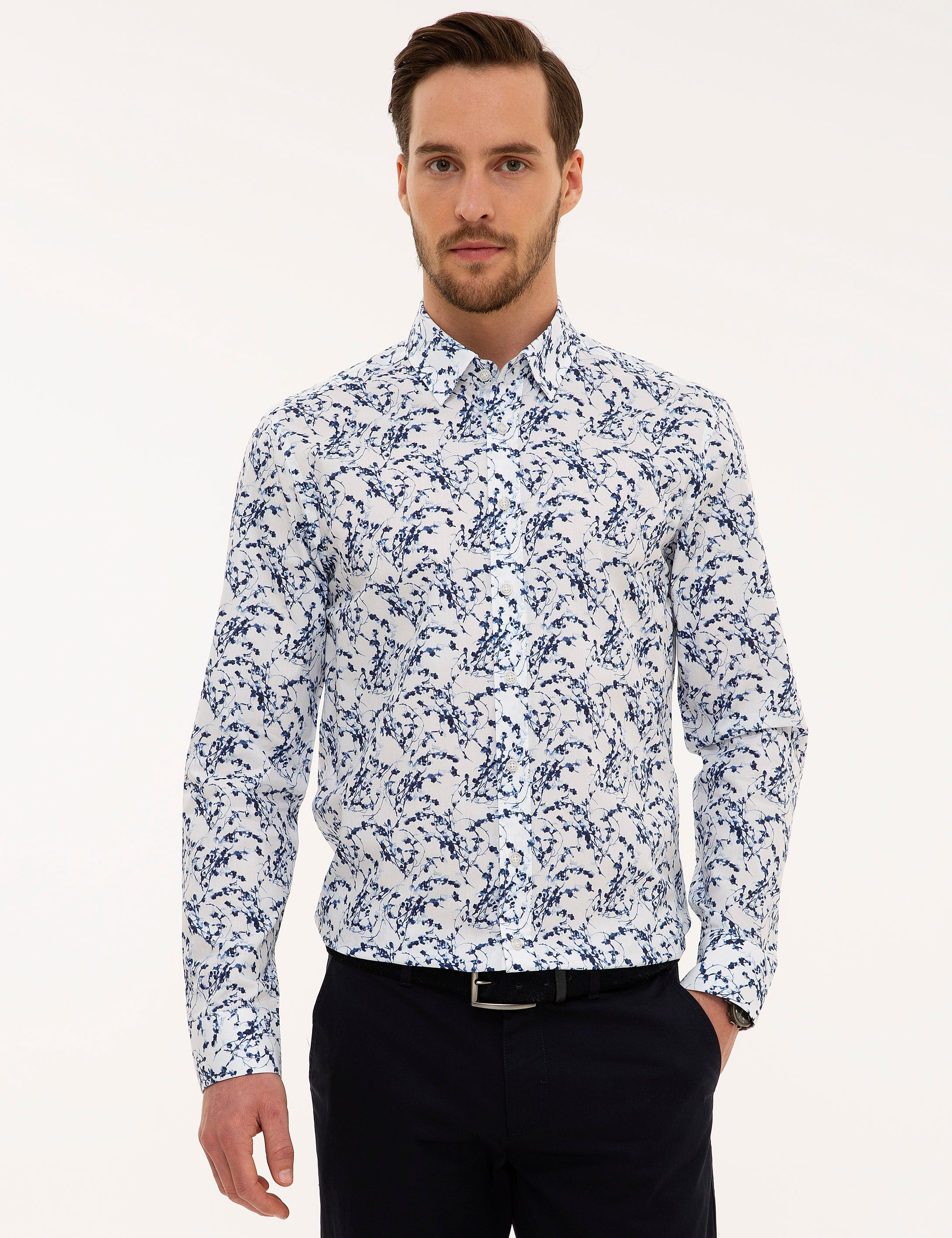 Lacivert Slim Fit Uzun Kollu Gömlek