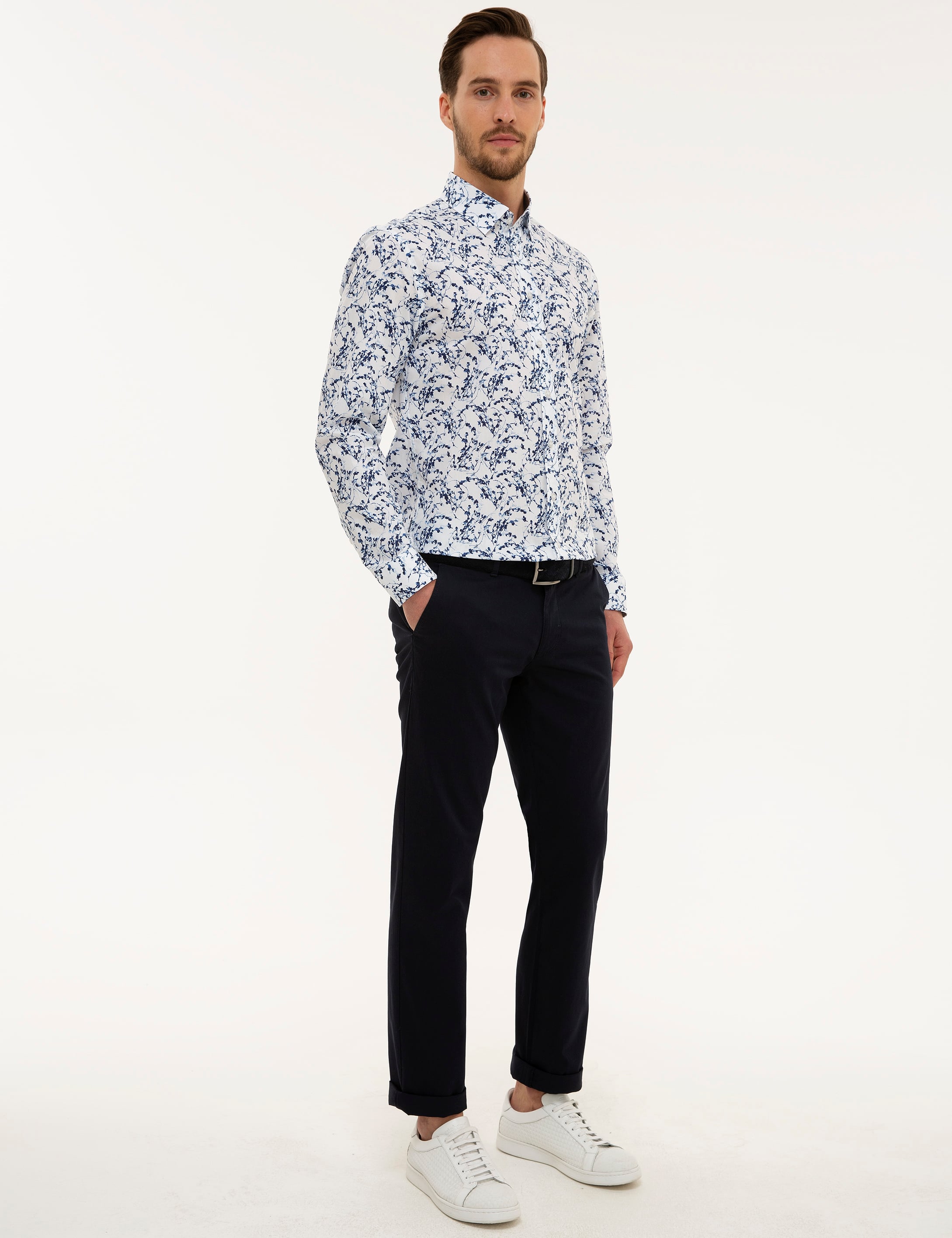 Lacivert Slim Fit Uzun Kollu Gömlek - Image 4