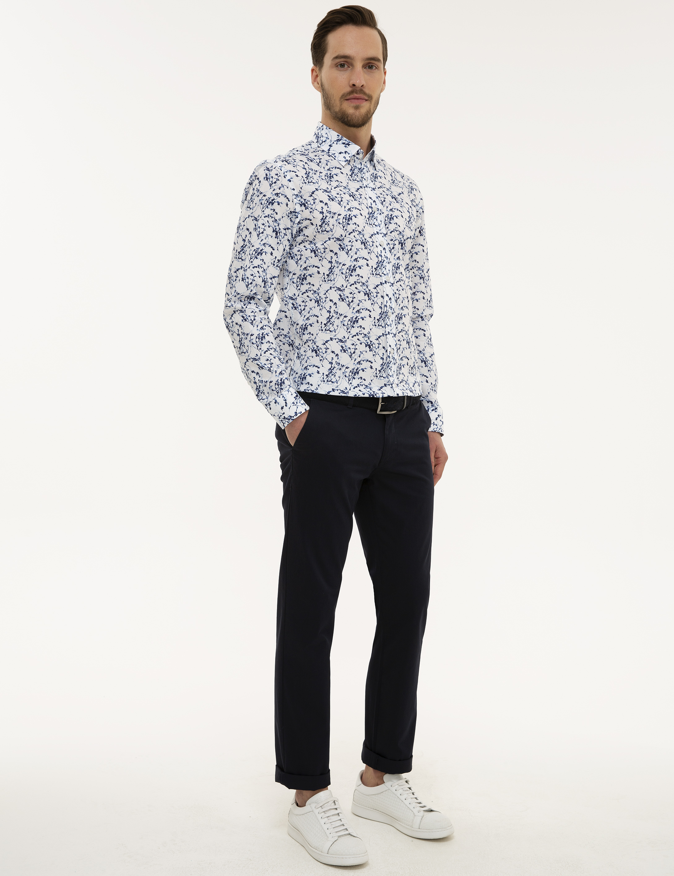 Lacivert Slim Fit Uzun Kollu Gömlek