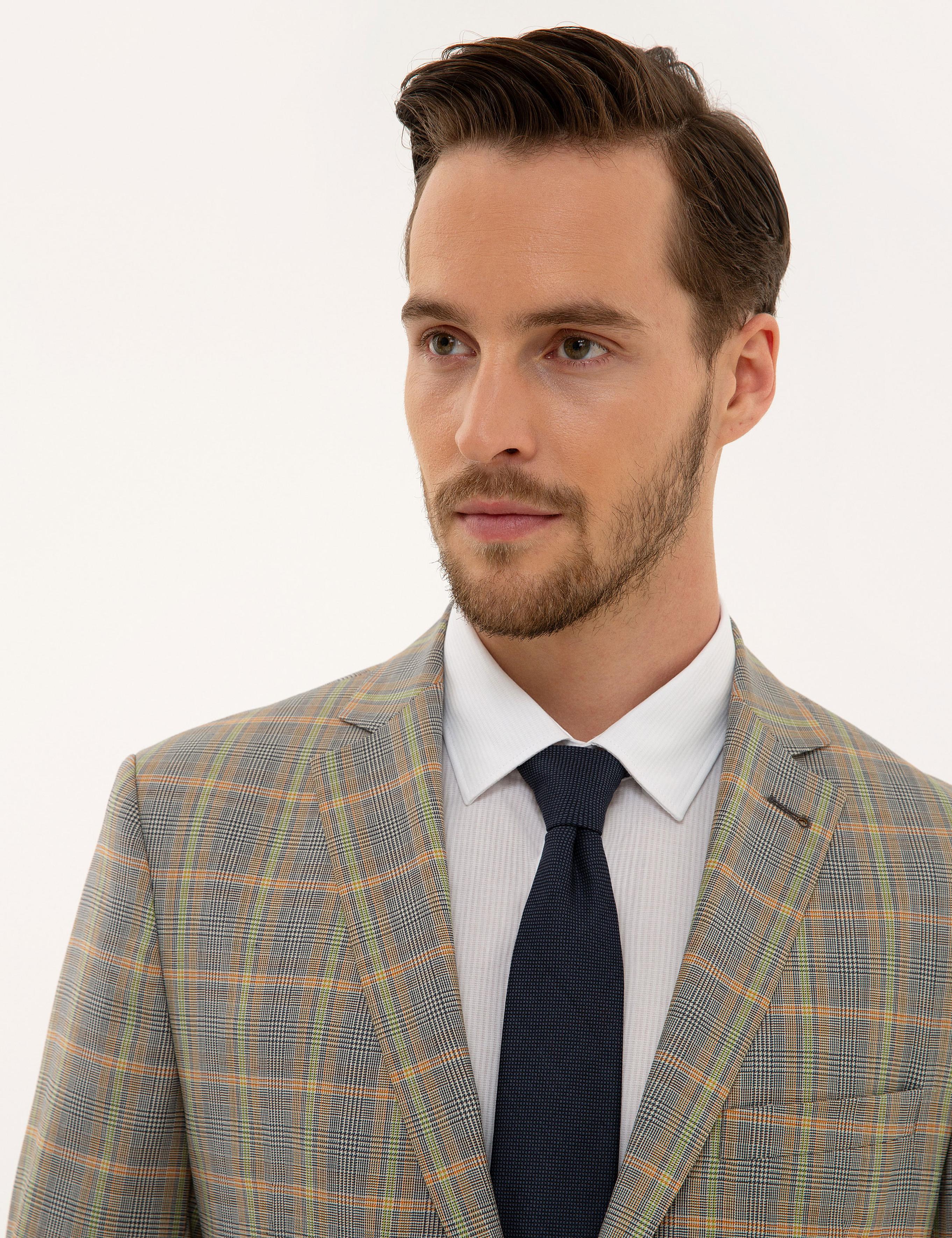 Füme Slim Fit Ekose Ceket