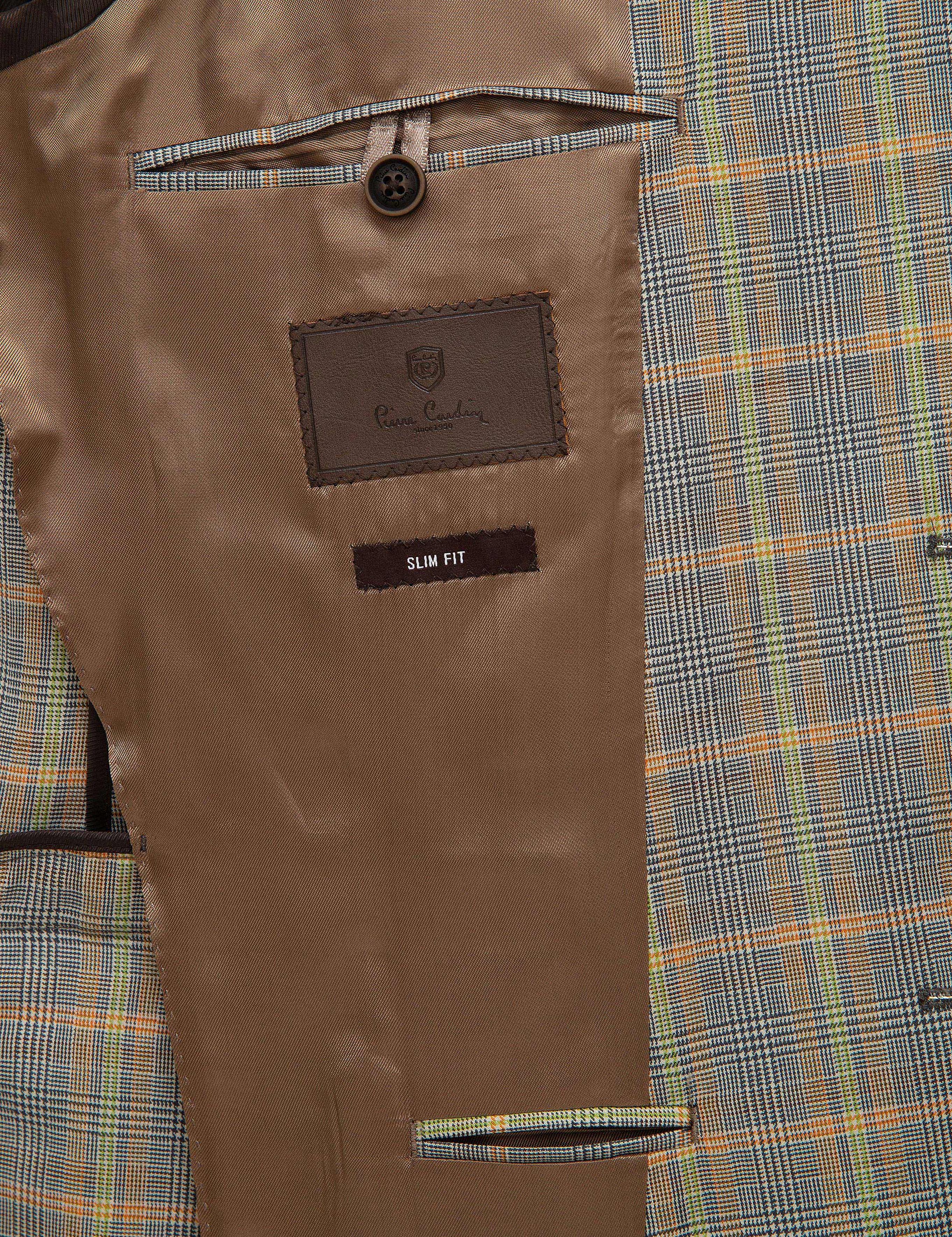 Füme Slim Fit Ekose Ceket