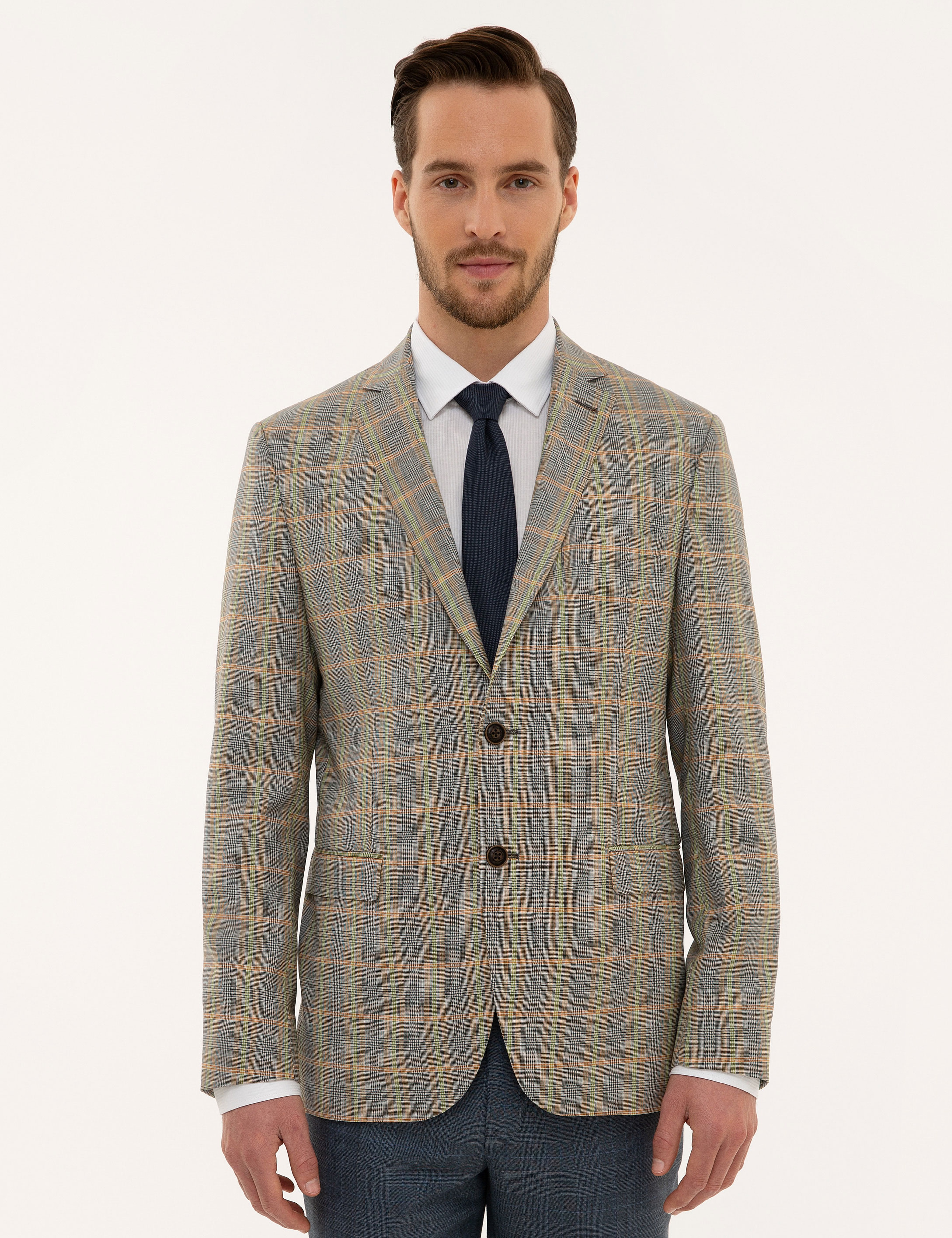 Füme Slim Fit Ekose Ceket