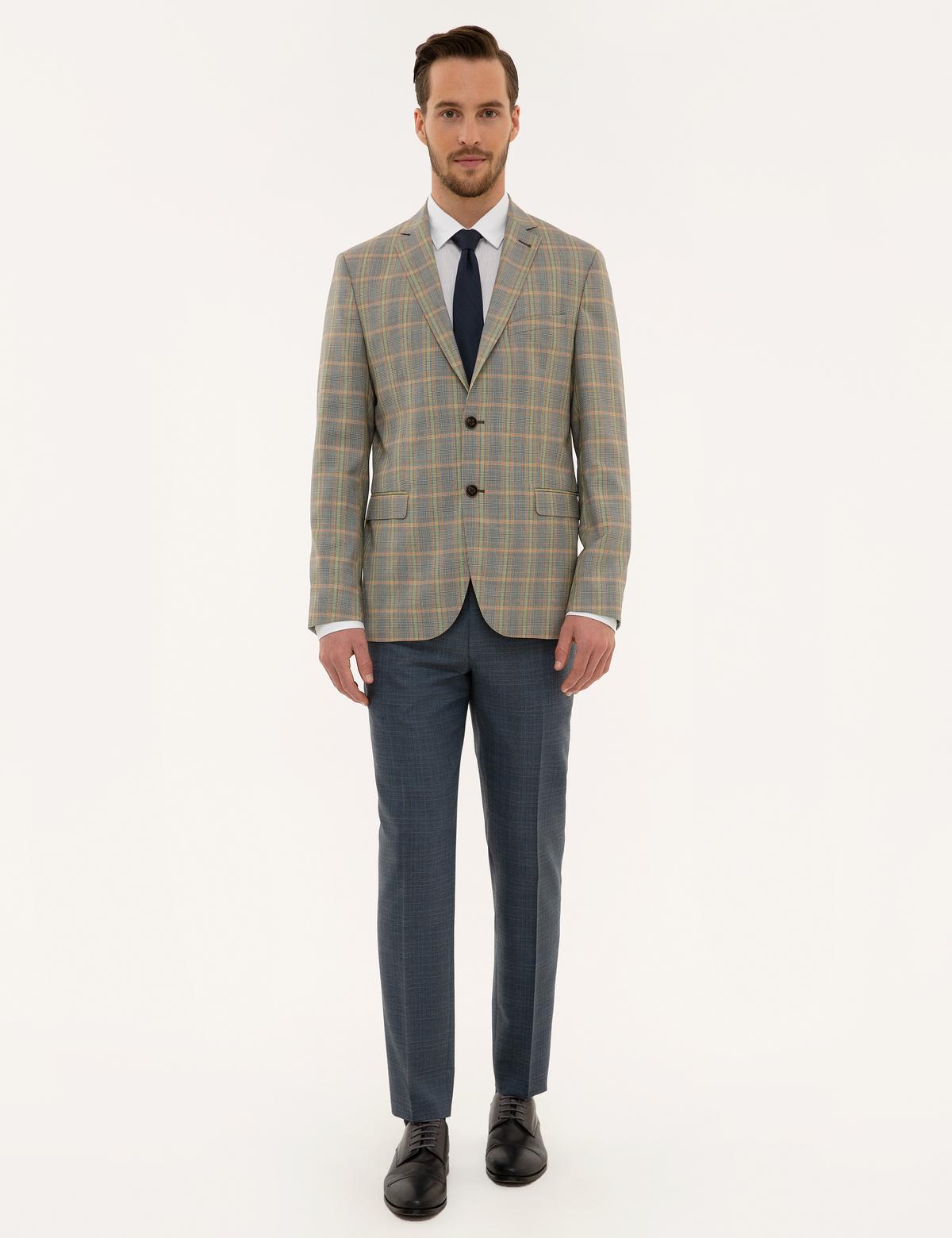 Füme Slim Fit Ekose Ceket - 50225604017