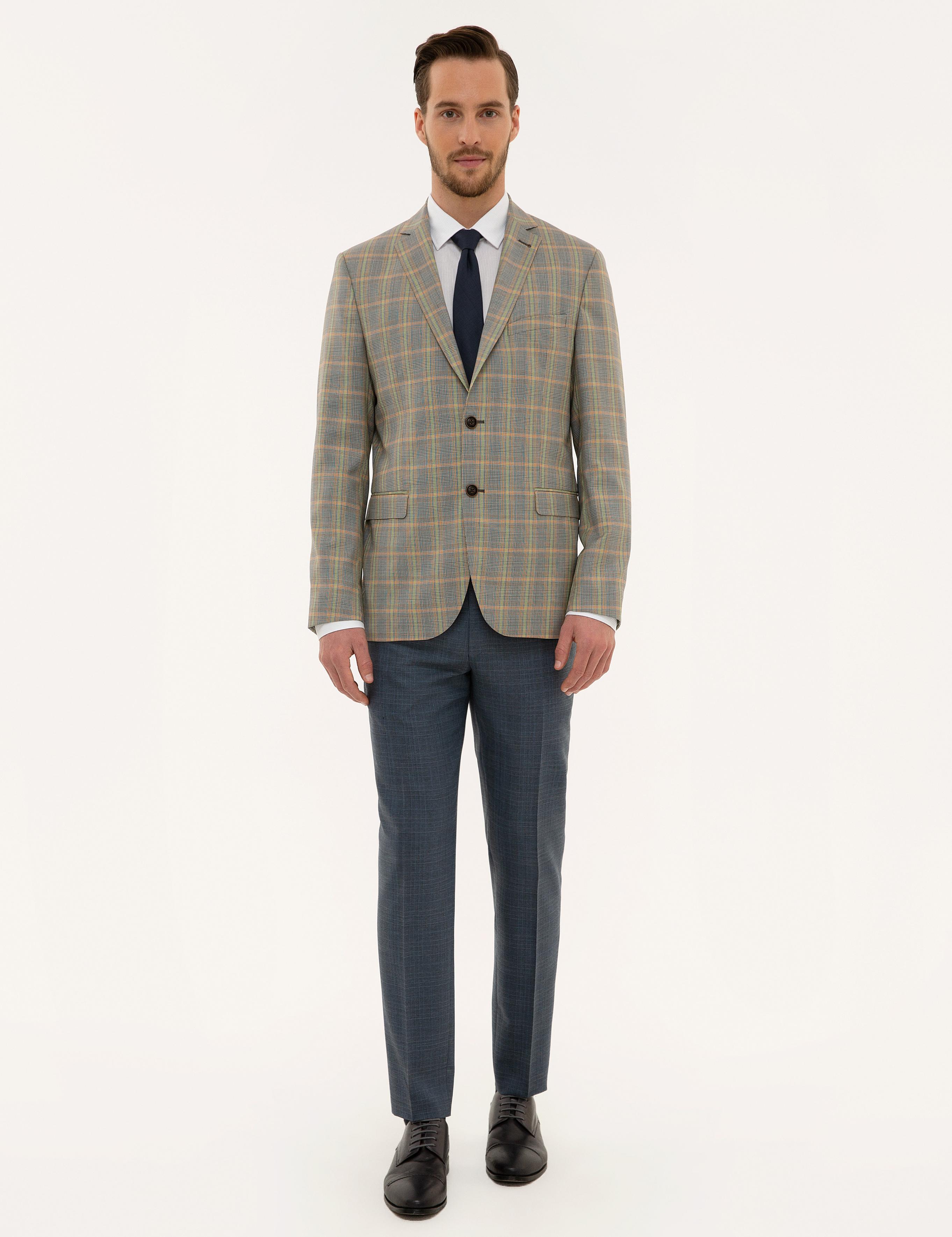 Füme Slim Fit Ekose Ceket