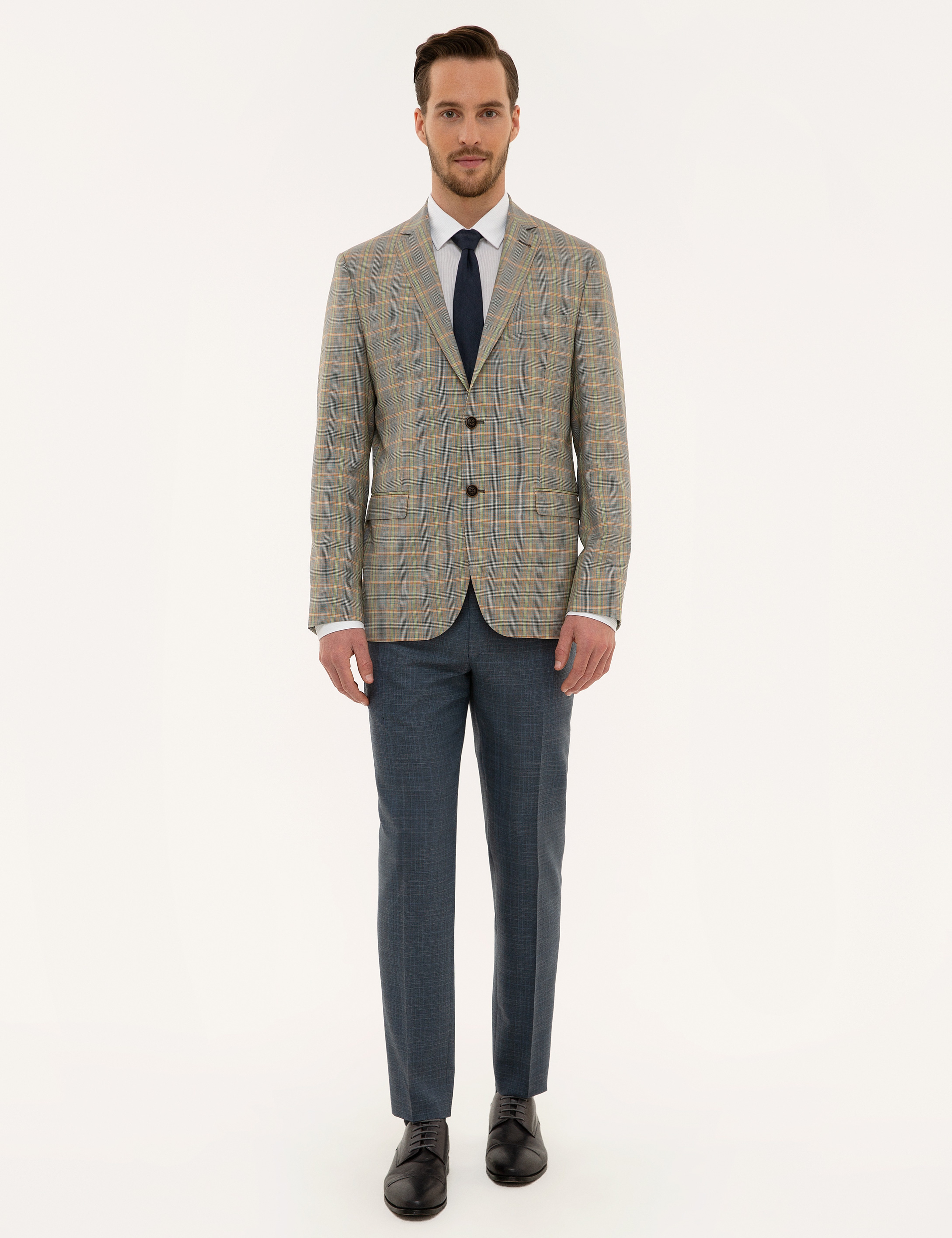Füme Slim Fit Ekose Ceket