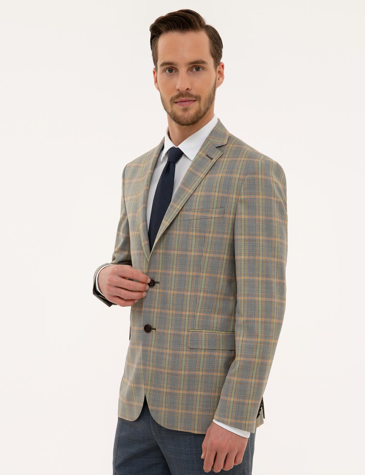 Füme Slim Fit Ekose Ceket - 50225604017