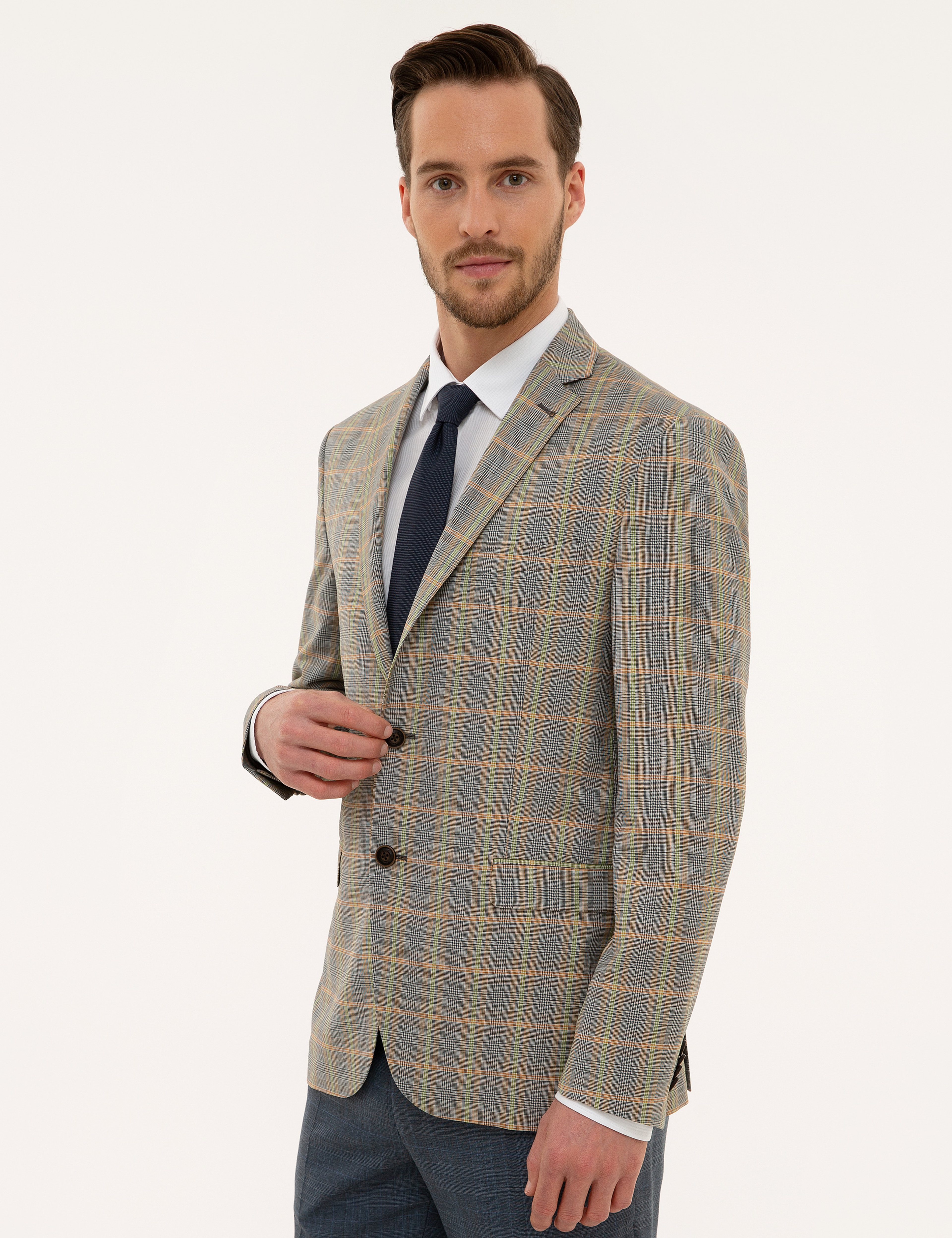 Füme Slim Fit Ekose Ceket