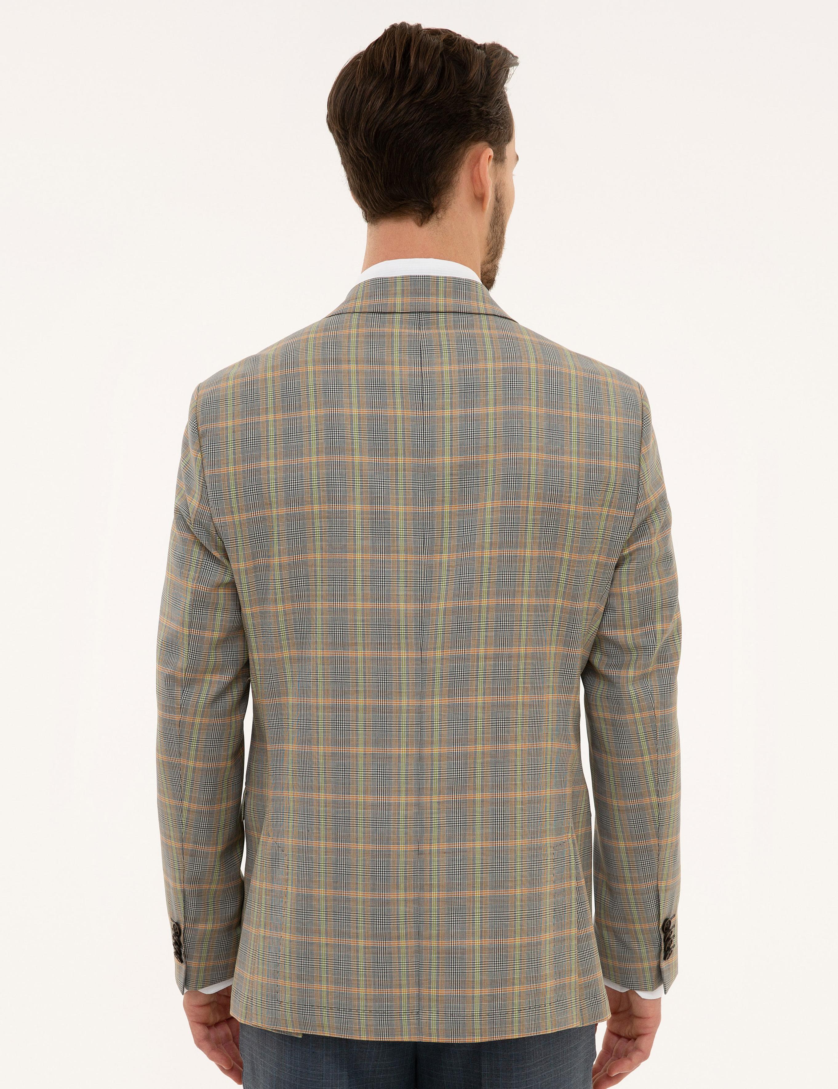 Füme Slim Fit Ekose Ceket