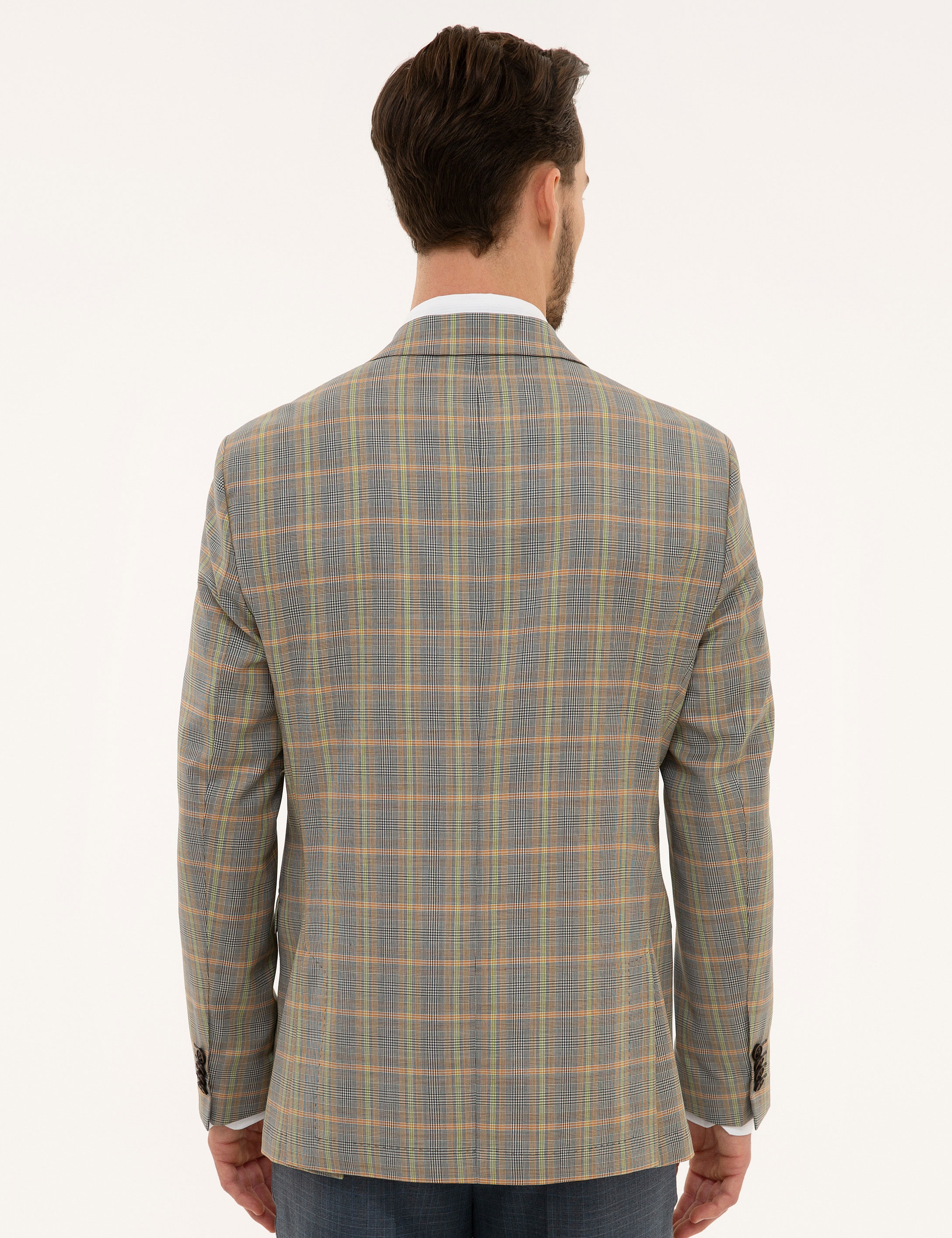 Füme Slim Fit Ekose Ceket - Image 4
