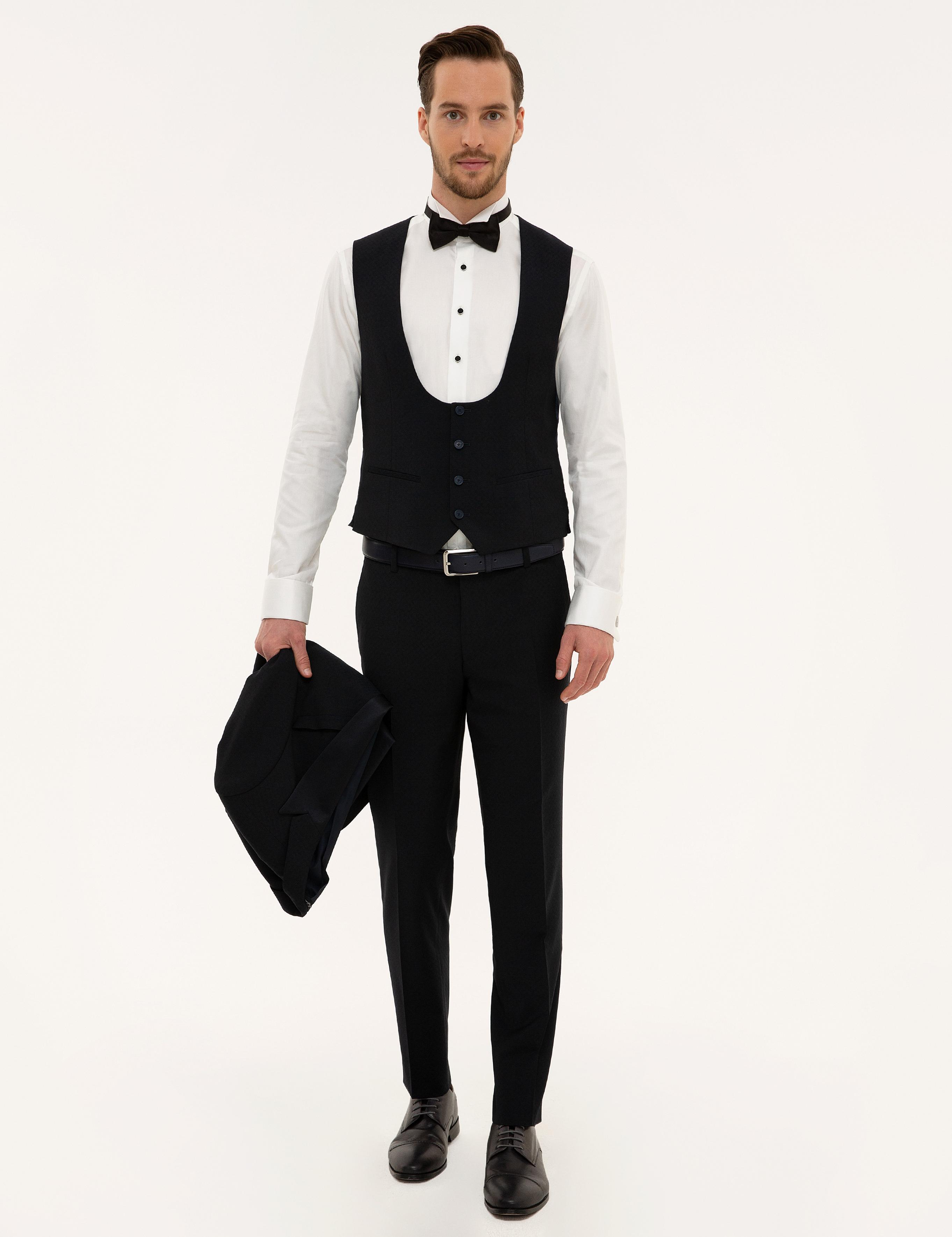 Lacivert Yelekli Ekstra Slim Fit Damatlık