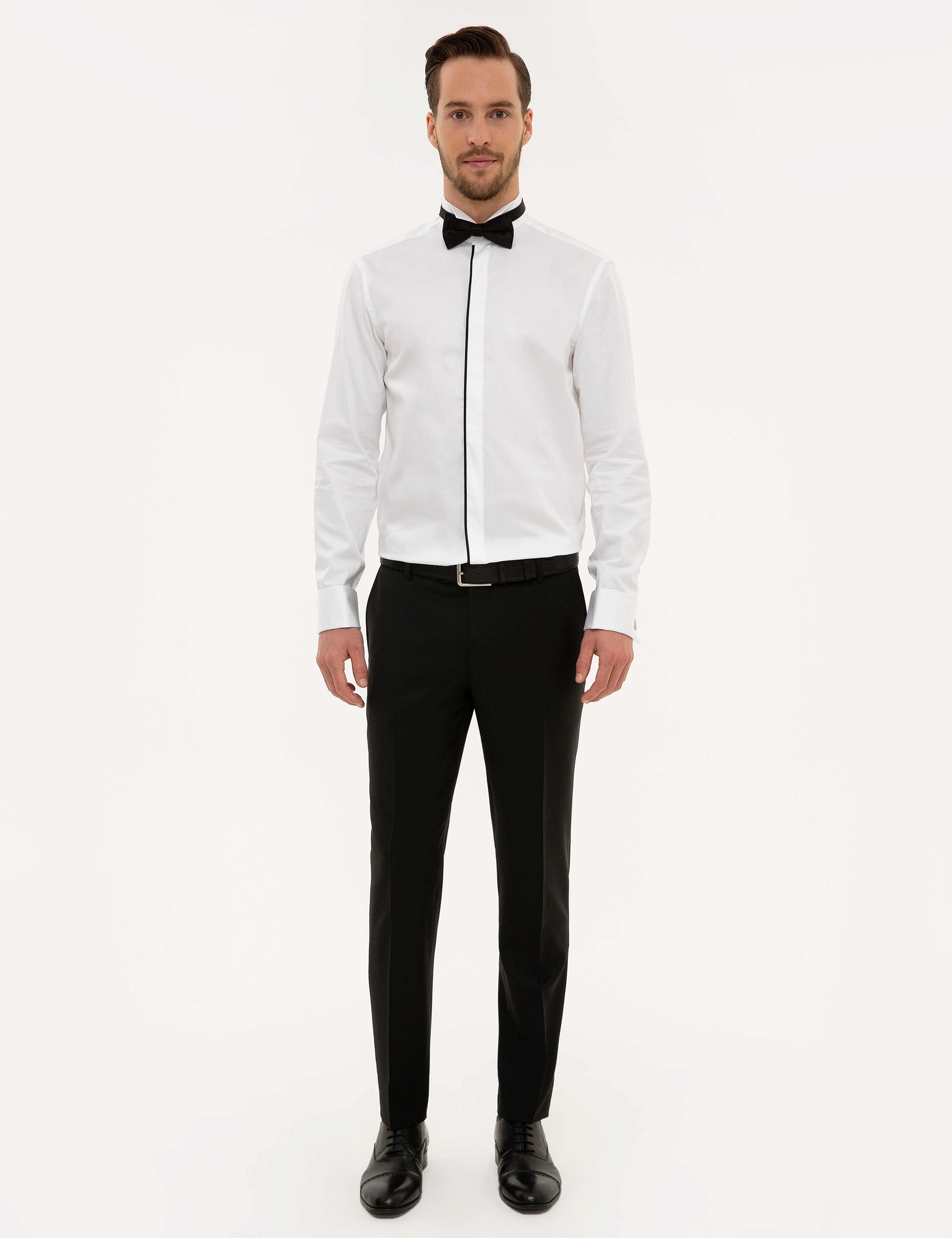 Beyaz Slim Fit Smokin Gömlek - Image 3