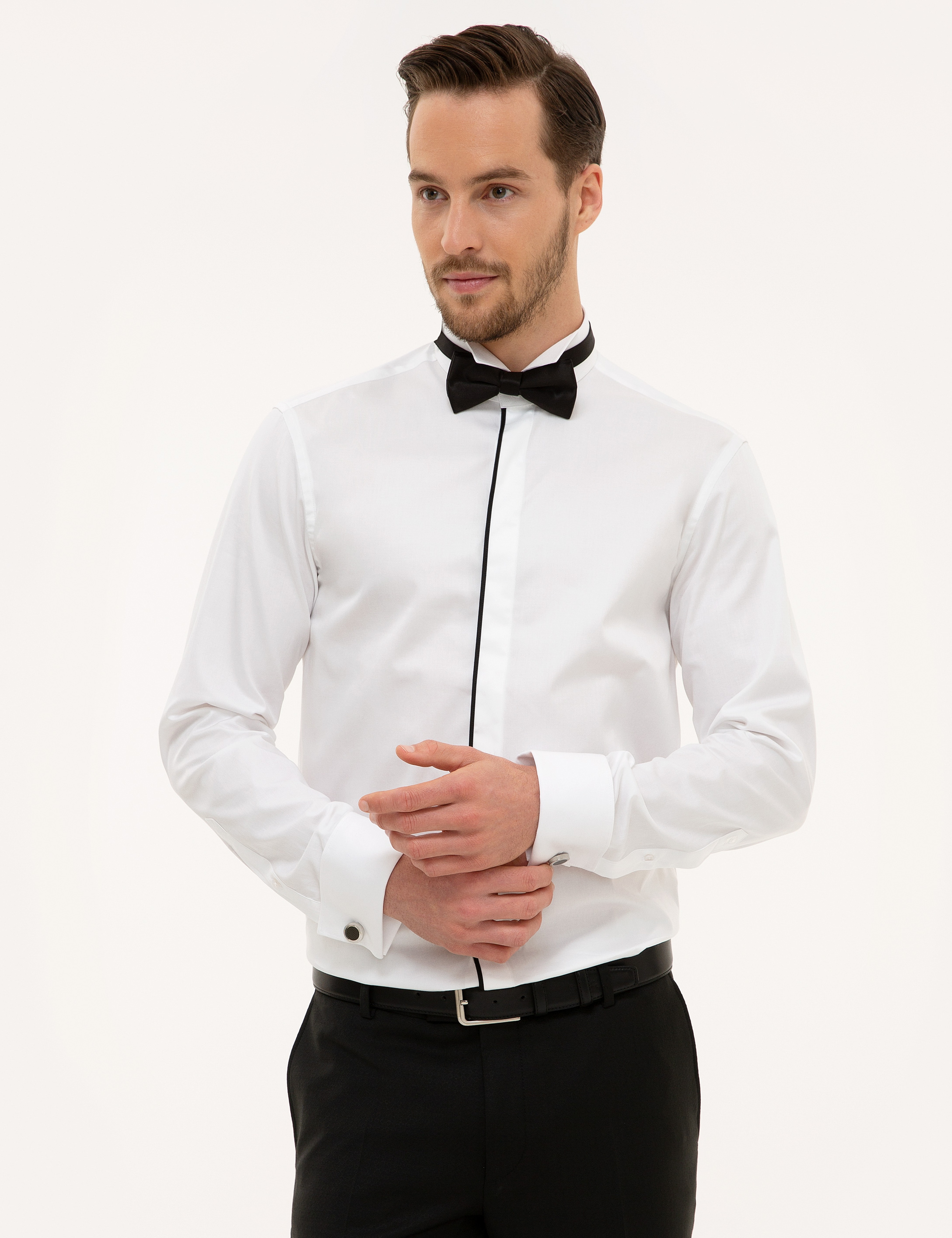 Beyaz Slim Fit Smokin Gömlek - Image 2