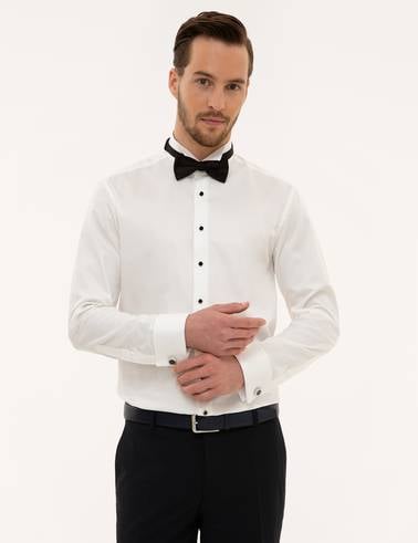 Ekru Slim Fit Smokin Gömlek