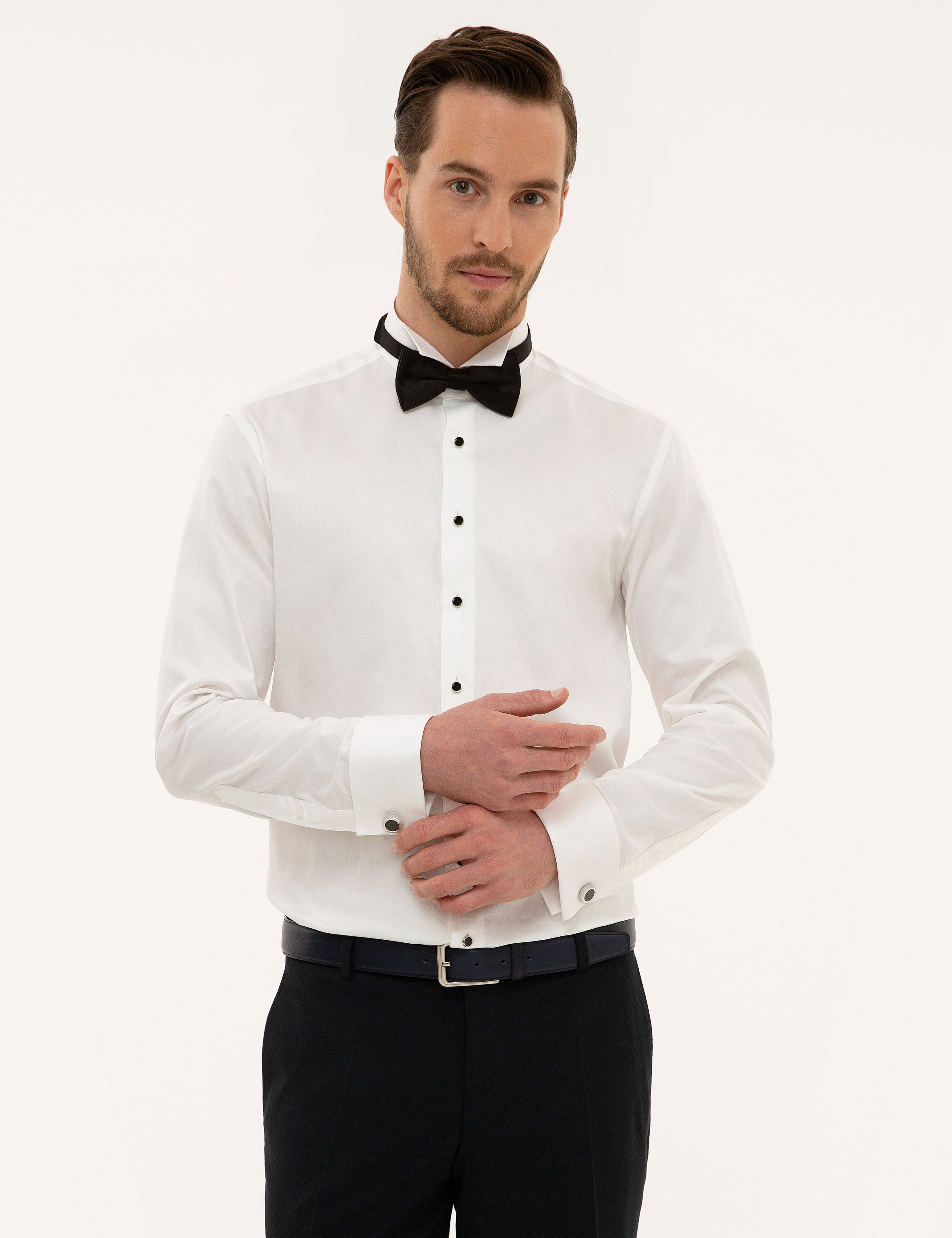 Ekru Slim Fit Smokin Gömlek