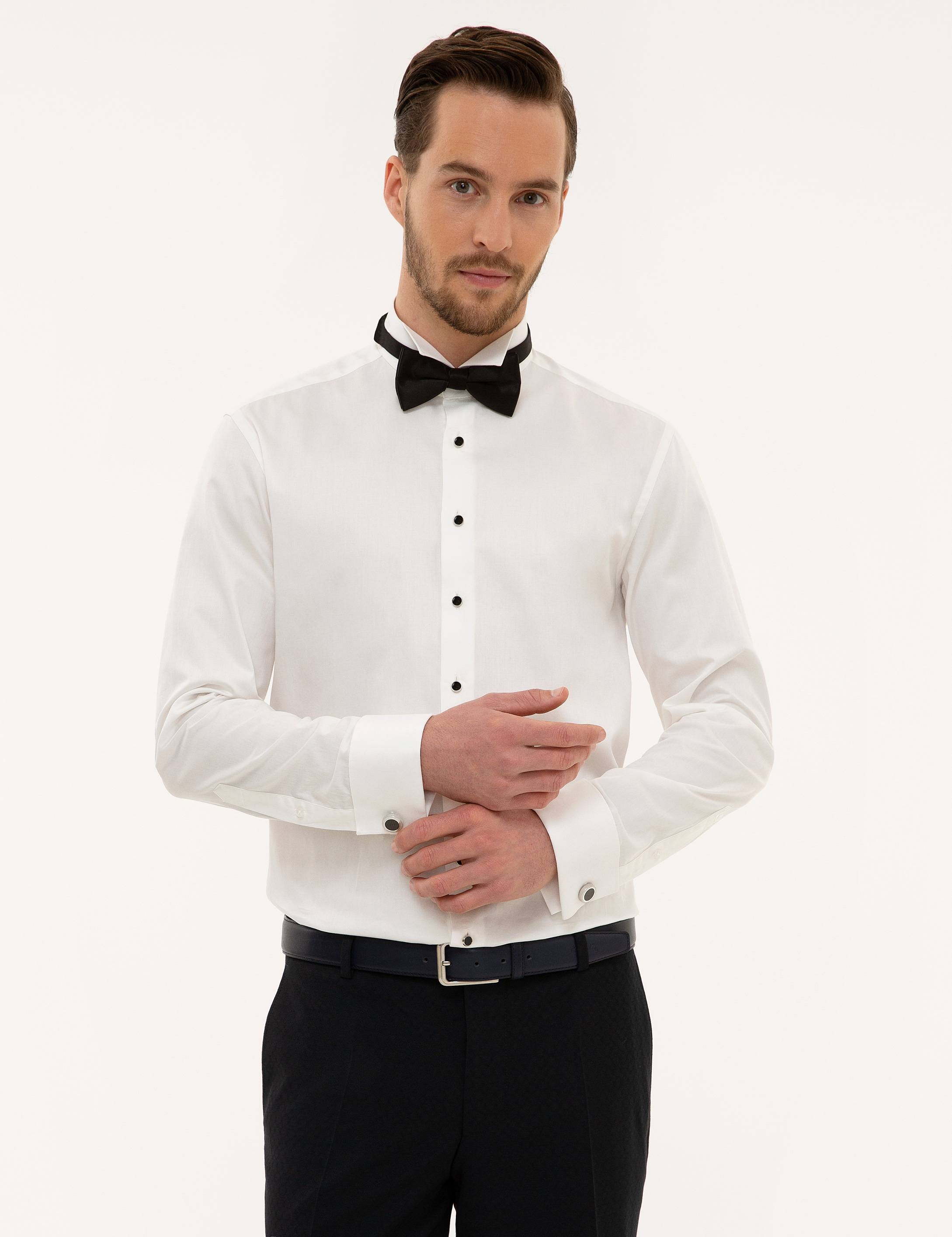 Ekru Slim Fit Smokin Gömlek