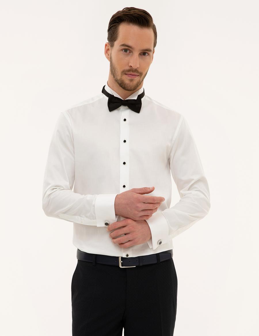 Ekru Slim Fit Smokin Gömlek