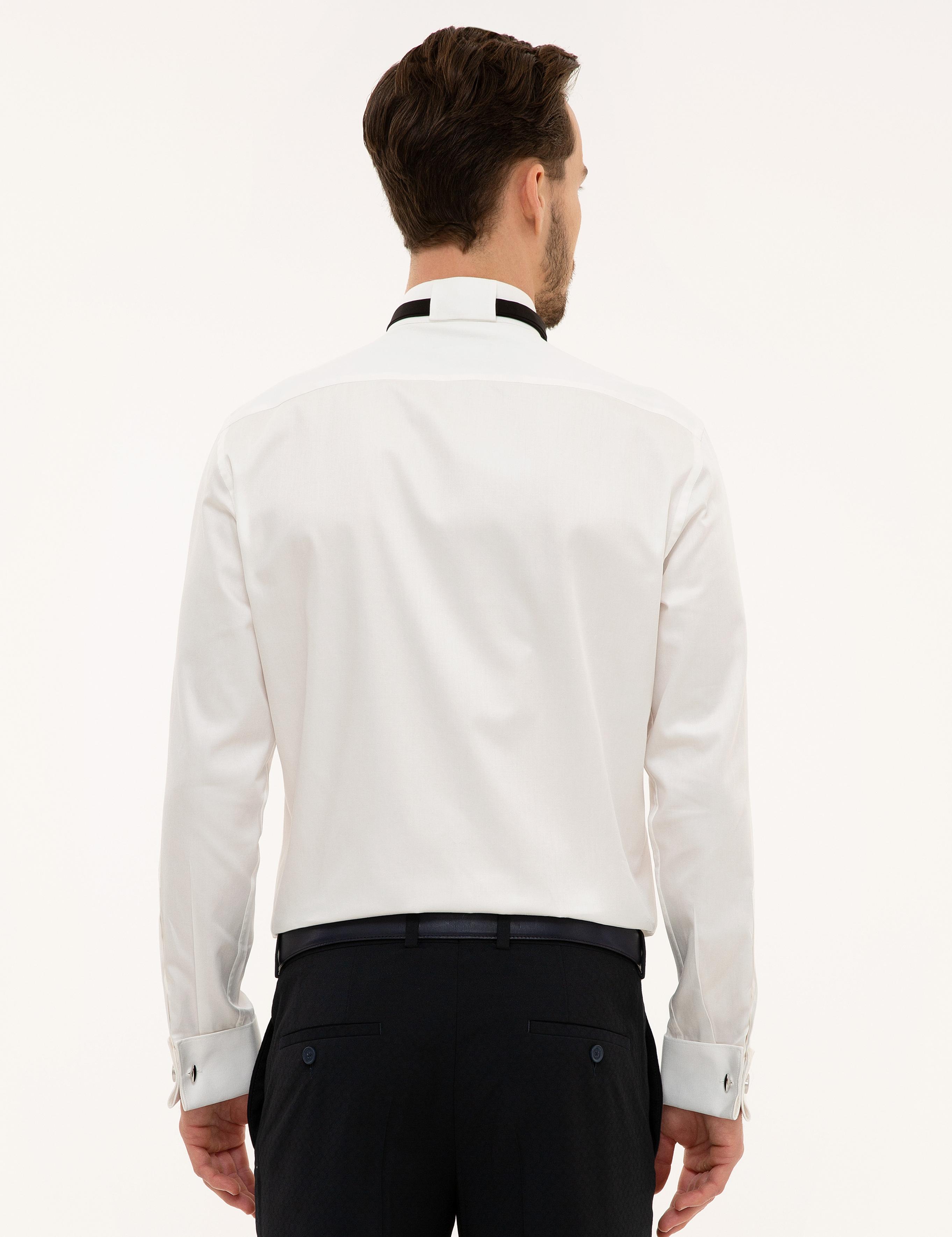 Ekru Slim Fit Smokin Gömlek