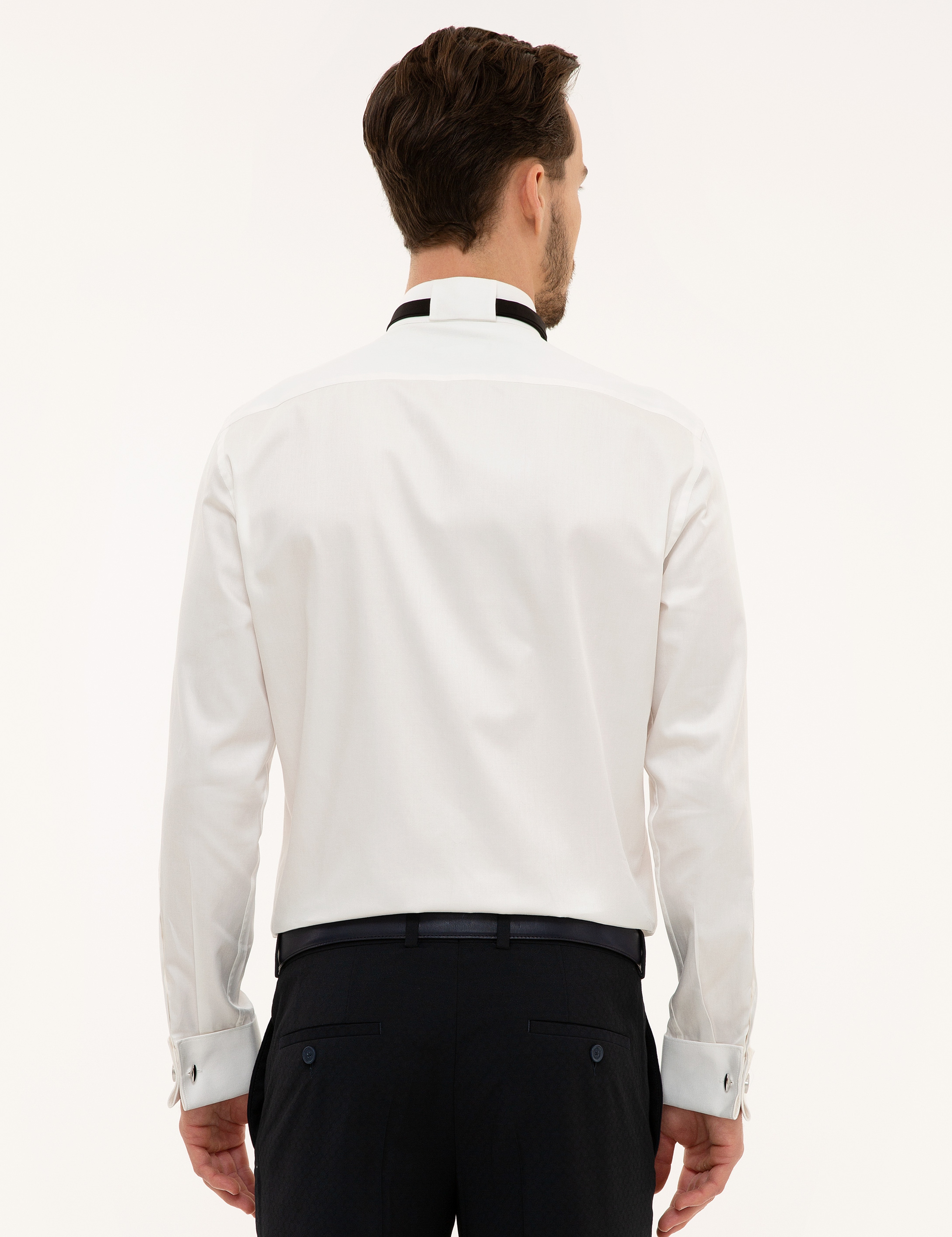 Ekru Slim Fit Smokin Gömlek - Image 3