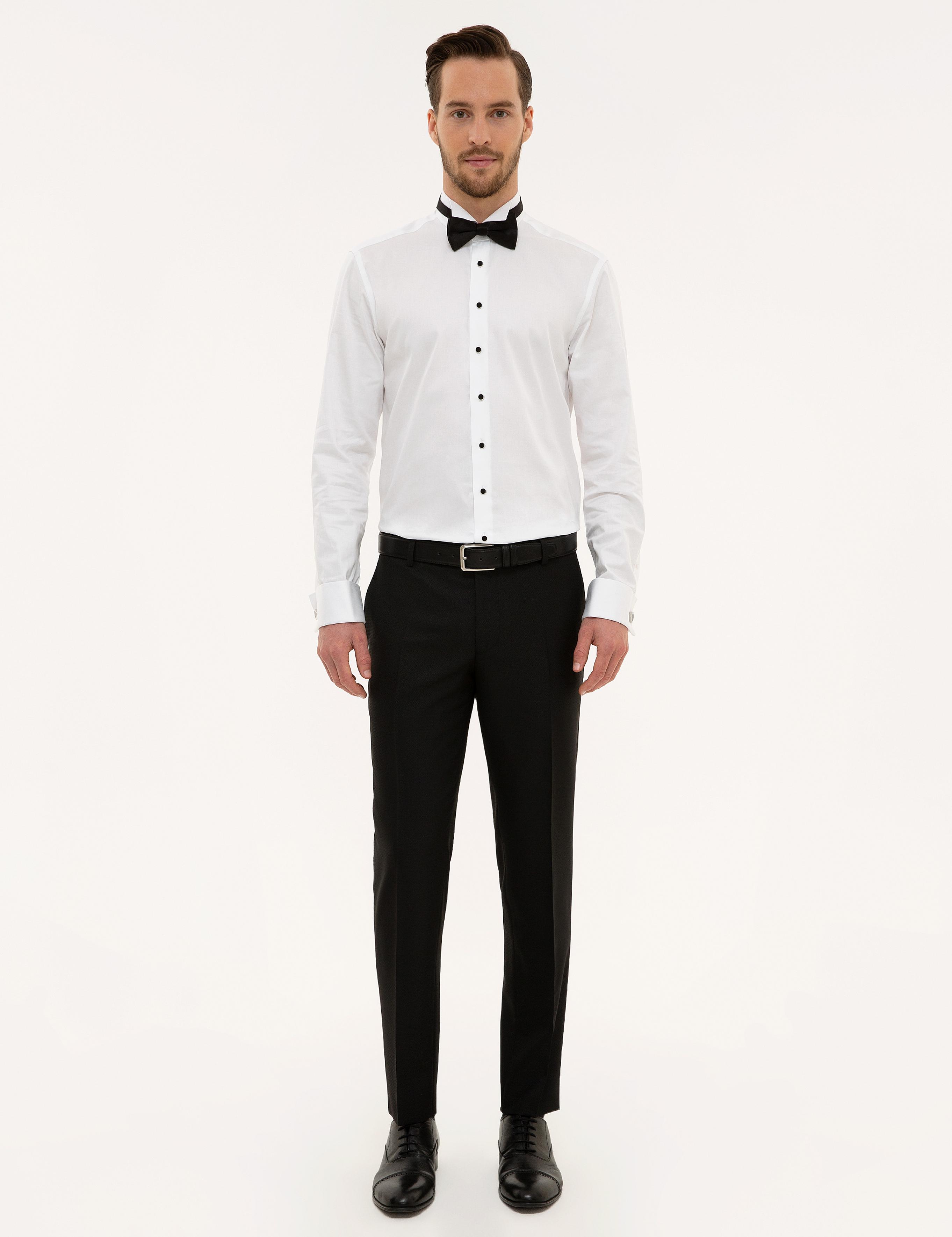 Beyaz Slim Fit Smokin Gömlek