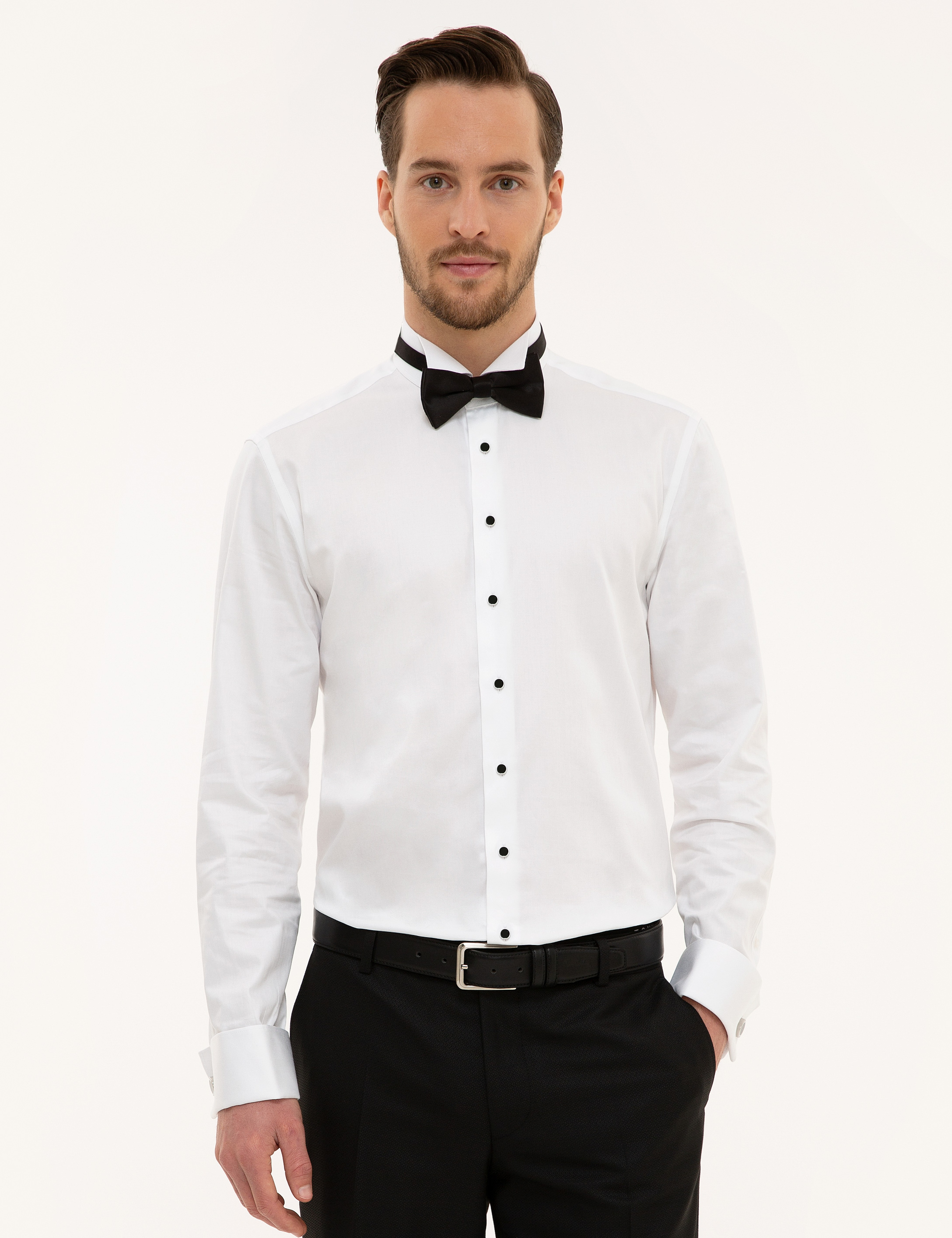Beyaz Slim Fit Smokin Gömlek - Image 1