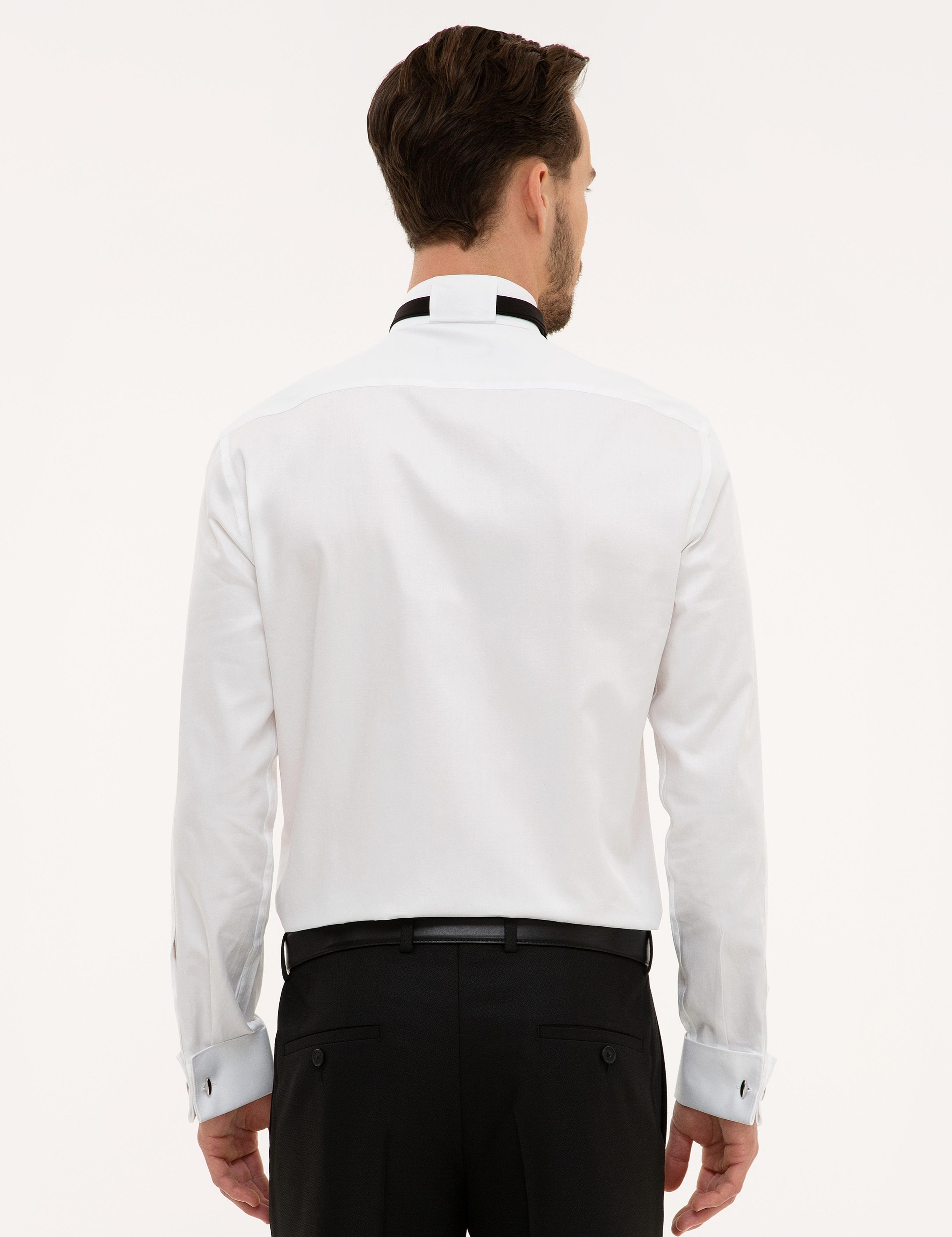 Beyaz Slim Fit Smokin Gömlek