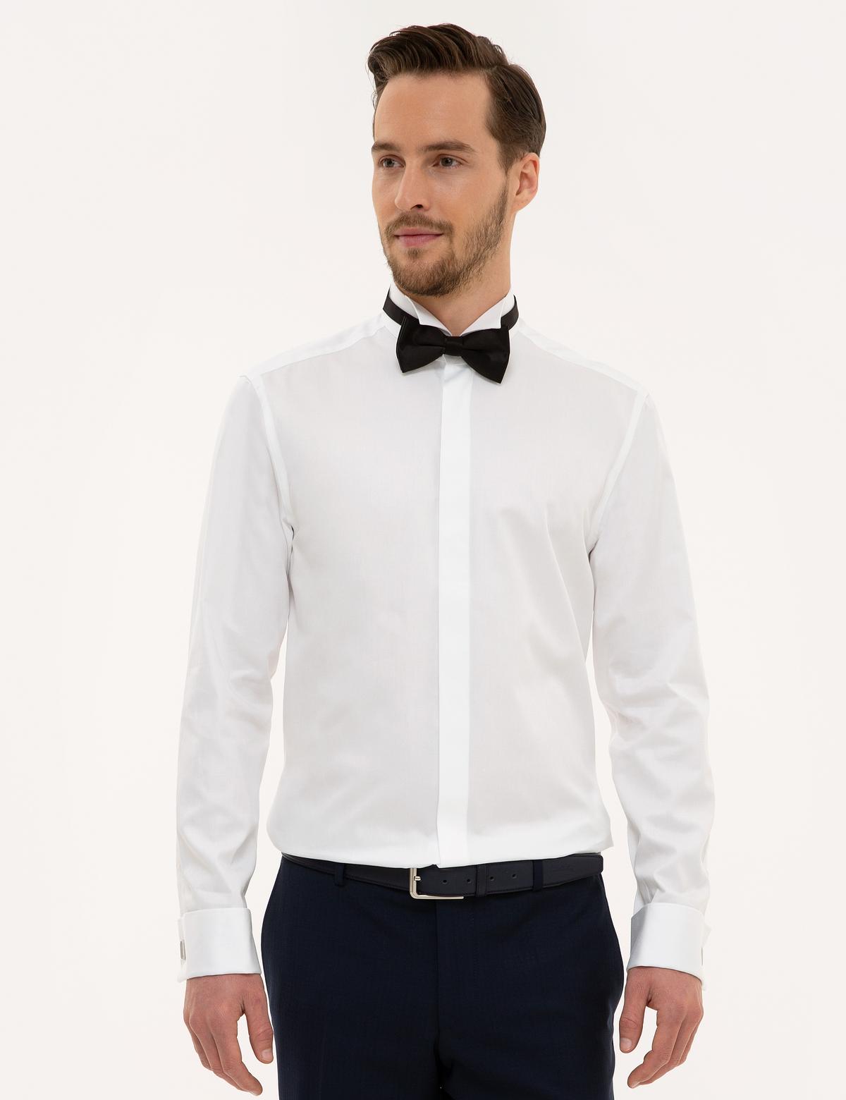 Beyaz Slim Fit Smokin Gömlek - 50223104005