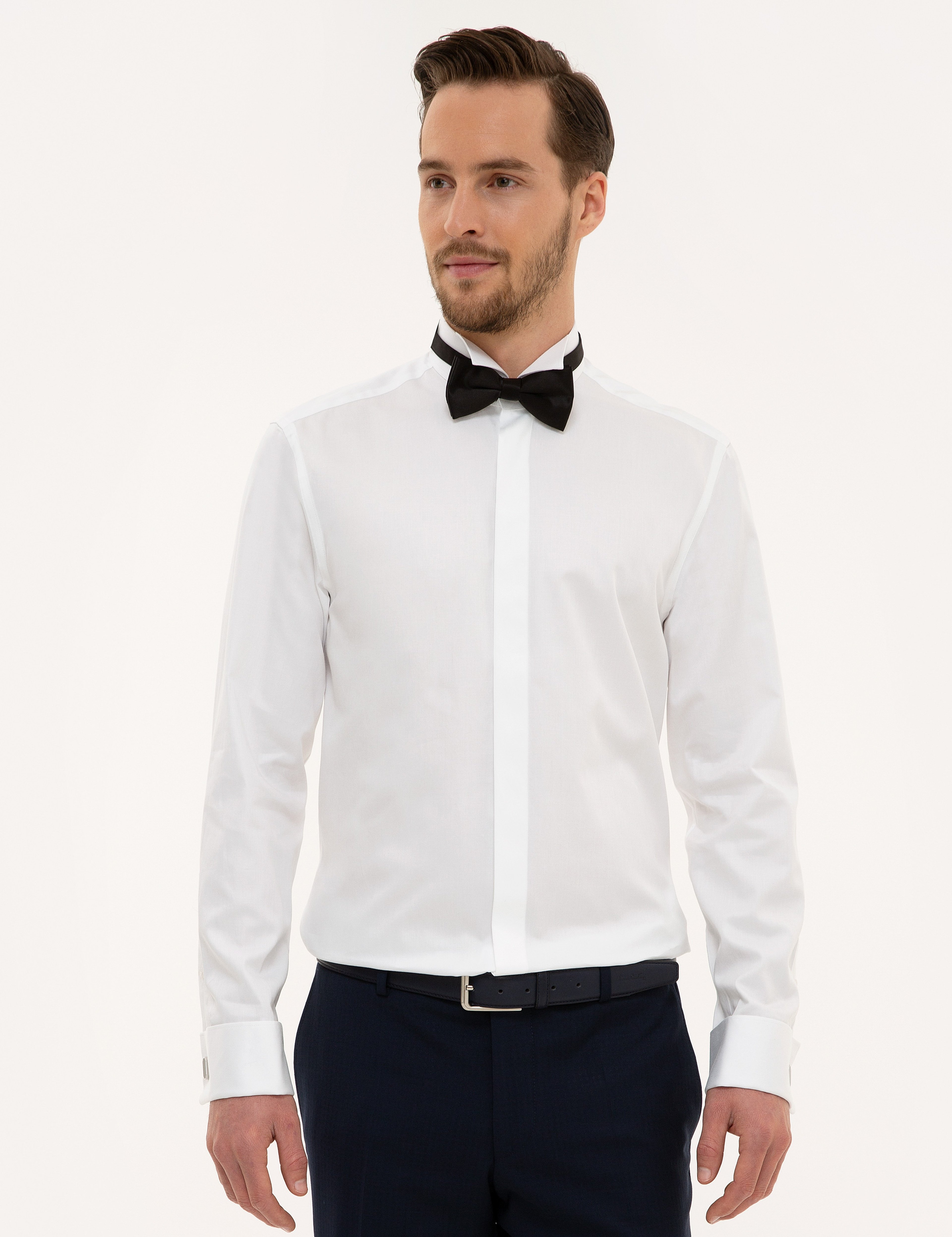 Beyaz Slim Fit Smokin Gömlek - Image 2