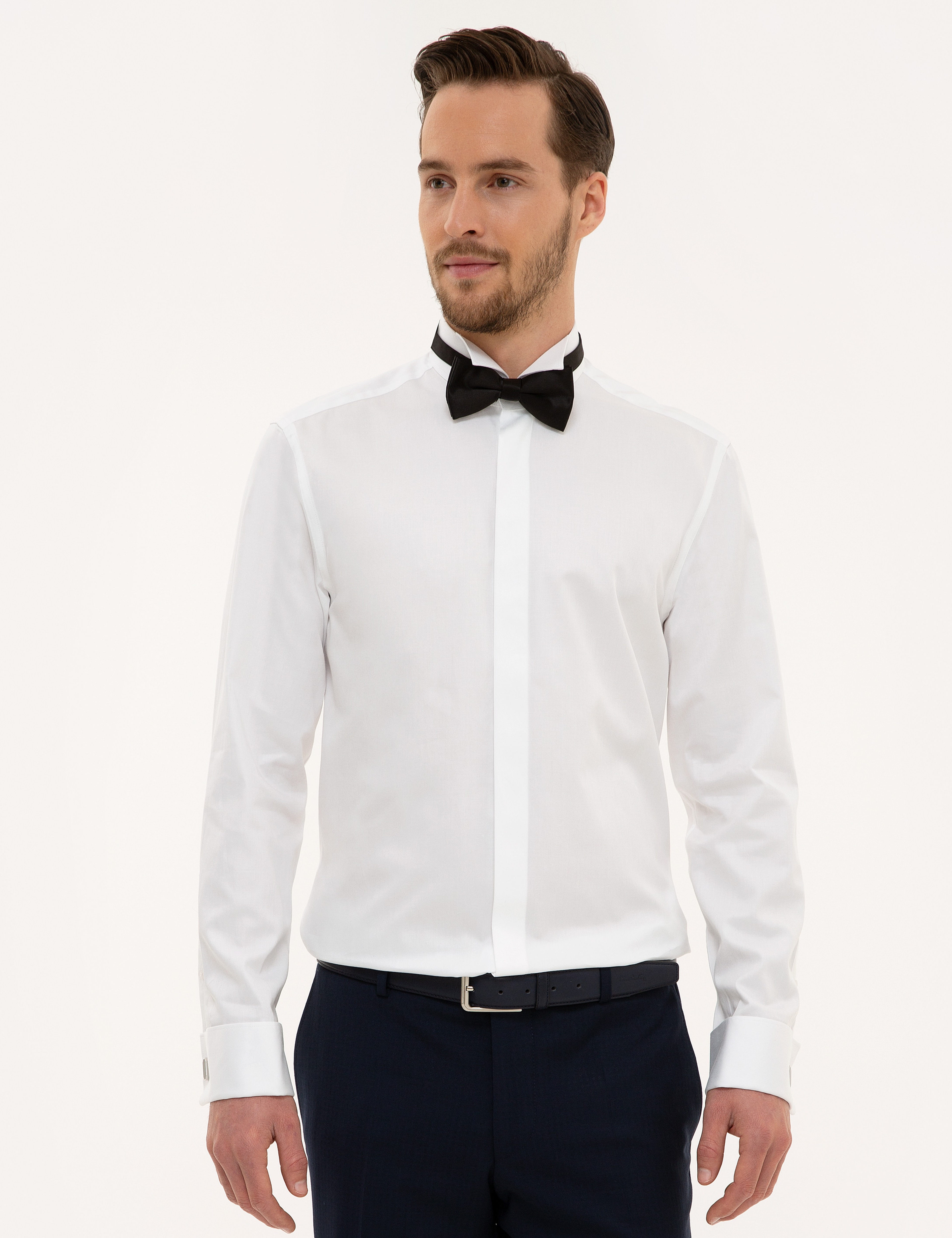 Beyaz Slim Fit Smokin Gömlek