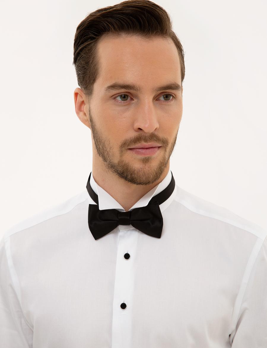 Beyaz Slim Fit Smokin Gömlek