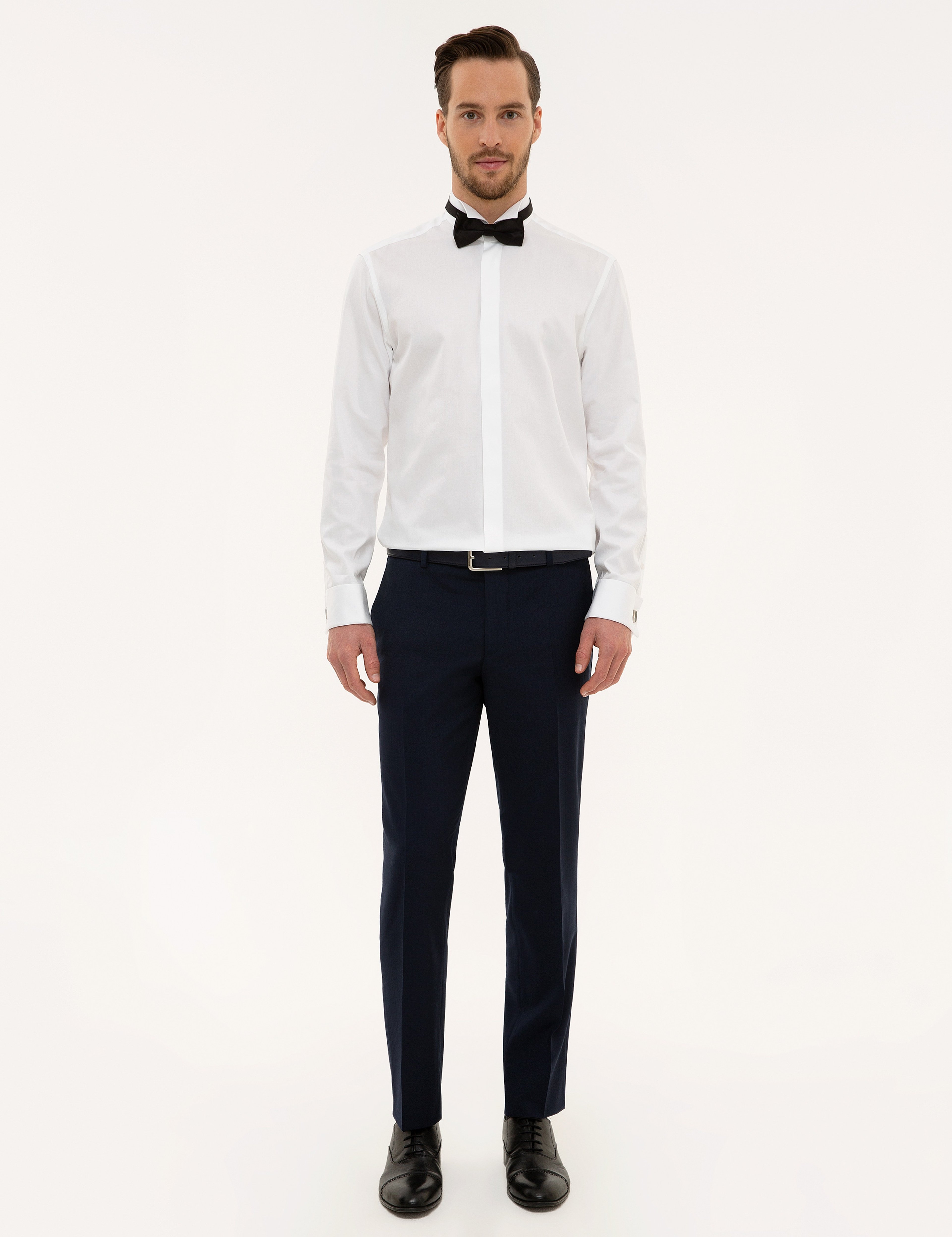 Beyaz Slim Fit Smokin Gömlek - Image 4